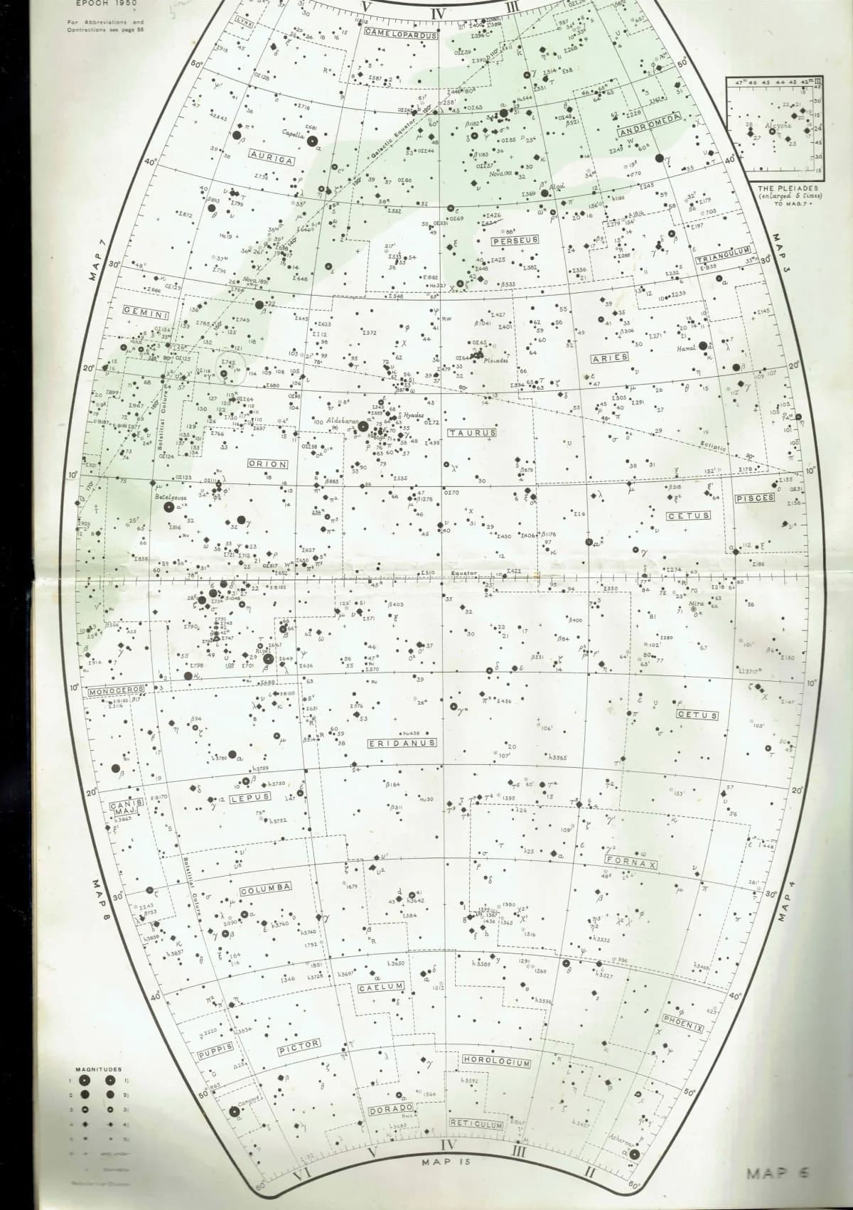 1943 Taurus Orion & Gemini Star Chart - Original Vintage Print By Norton - Astronomy Celestial Map Constellation Chart - 8.5 x 10.4 in