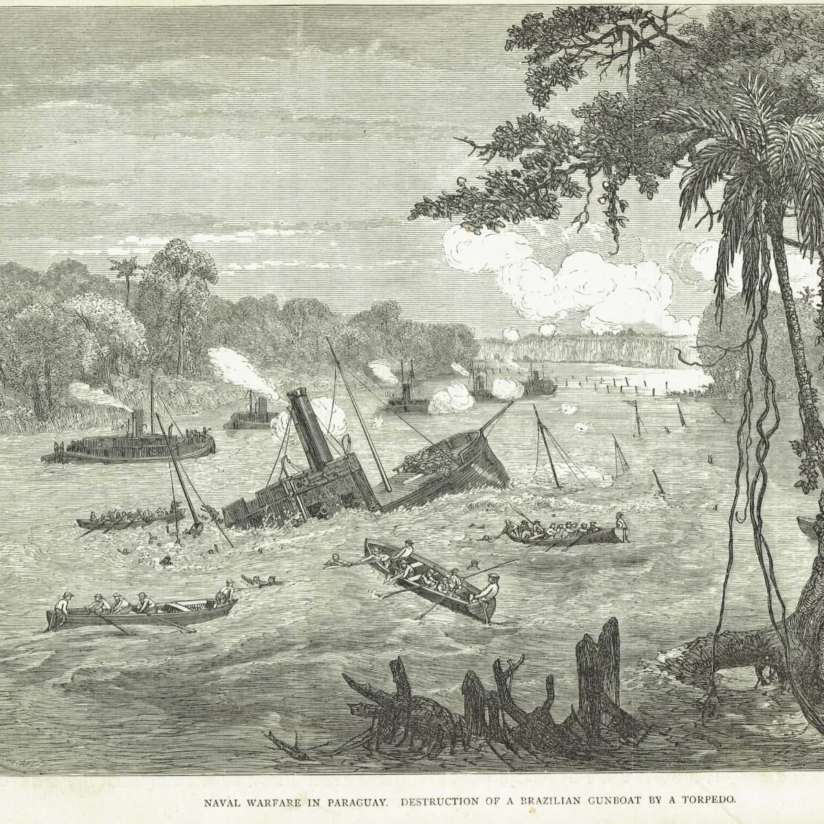 1869 Naval Warfare In Paraguay - Original Antique Print - Victorian Travel Illustration Cassell Petter Galpin - 11.75 x 8.75 in
