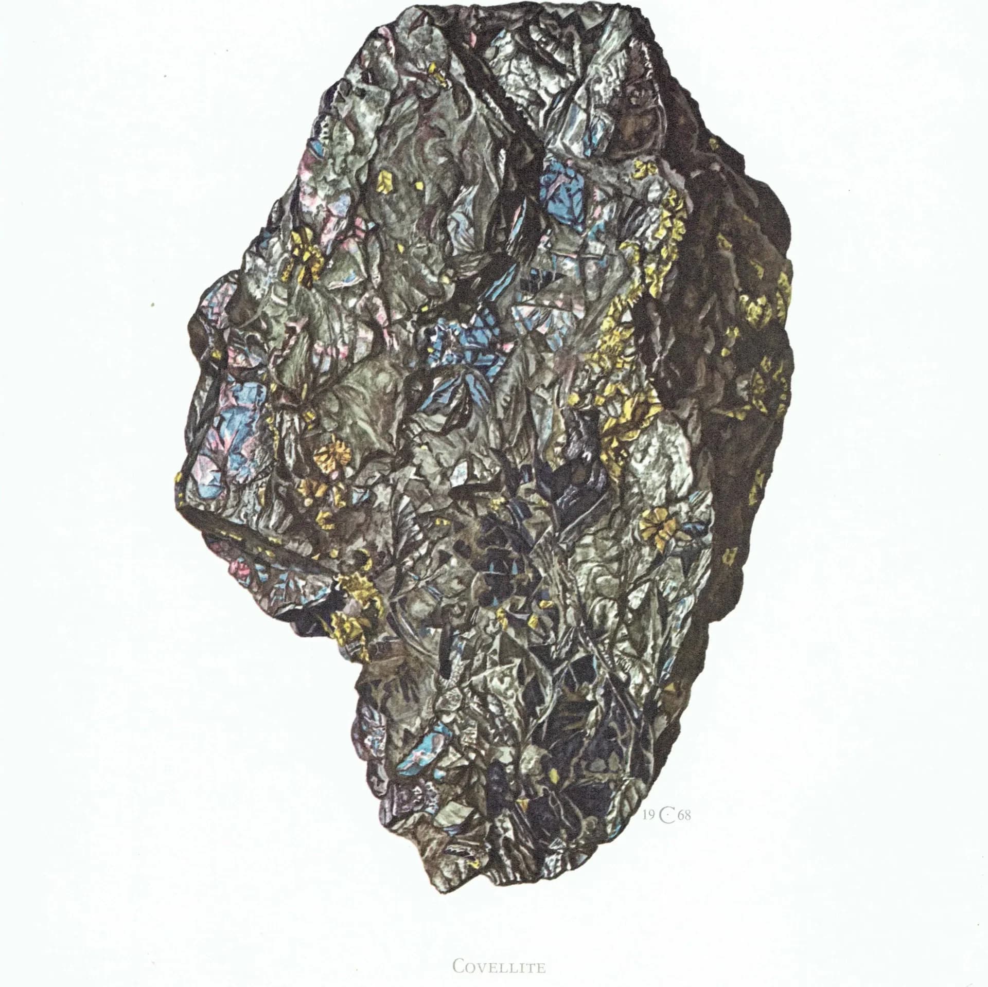 1969 Covellite Mineral - Original Vintage Print By Caspari - Scientific Natural History Geology Study Collection - 7.5 x 10.5 in