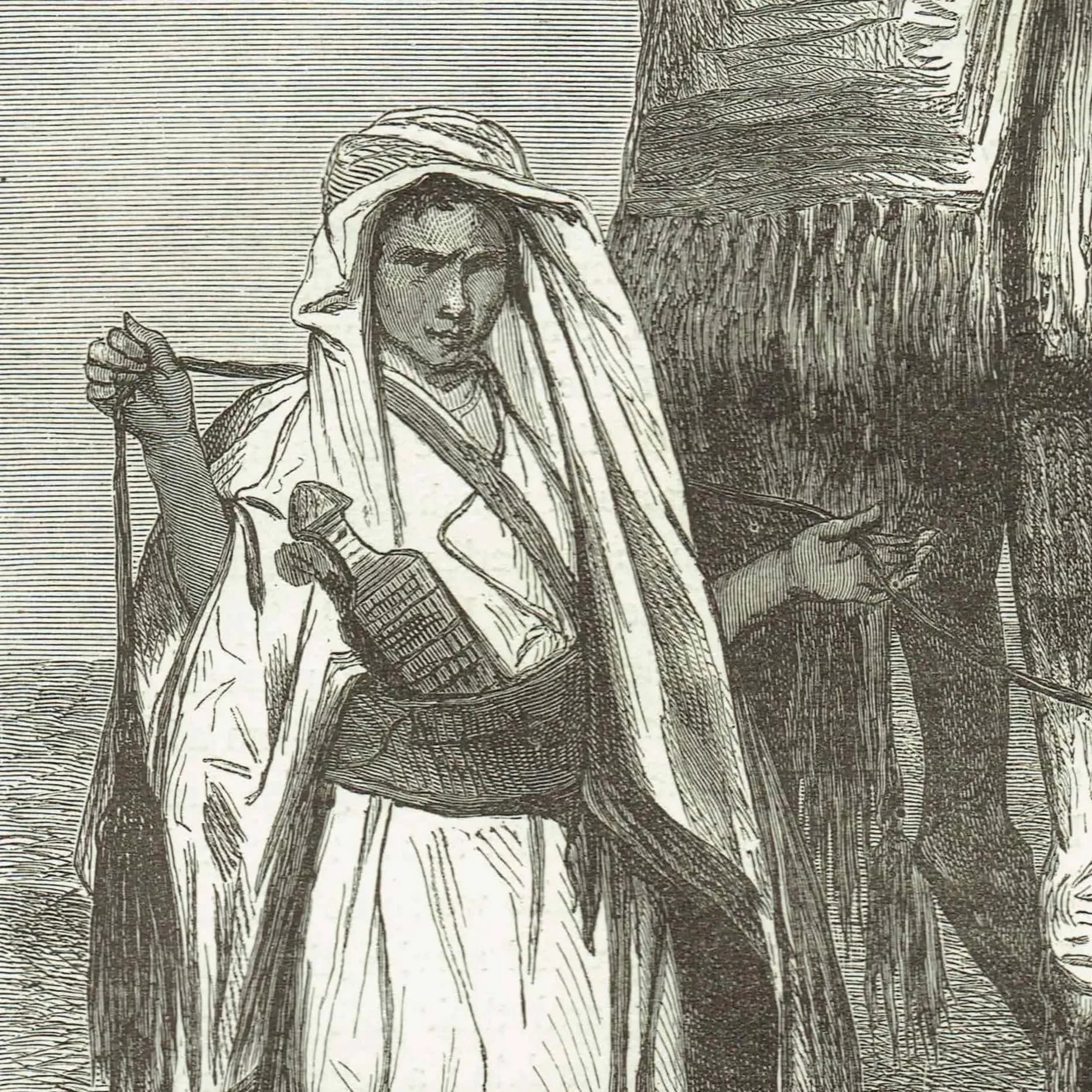 1871 Camel Driver - Antique Engraving - Illustrated Travels Middle East Desert Portrait - 8 x 11.5 in