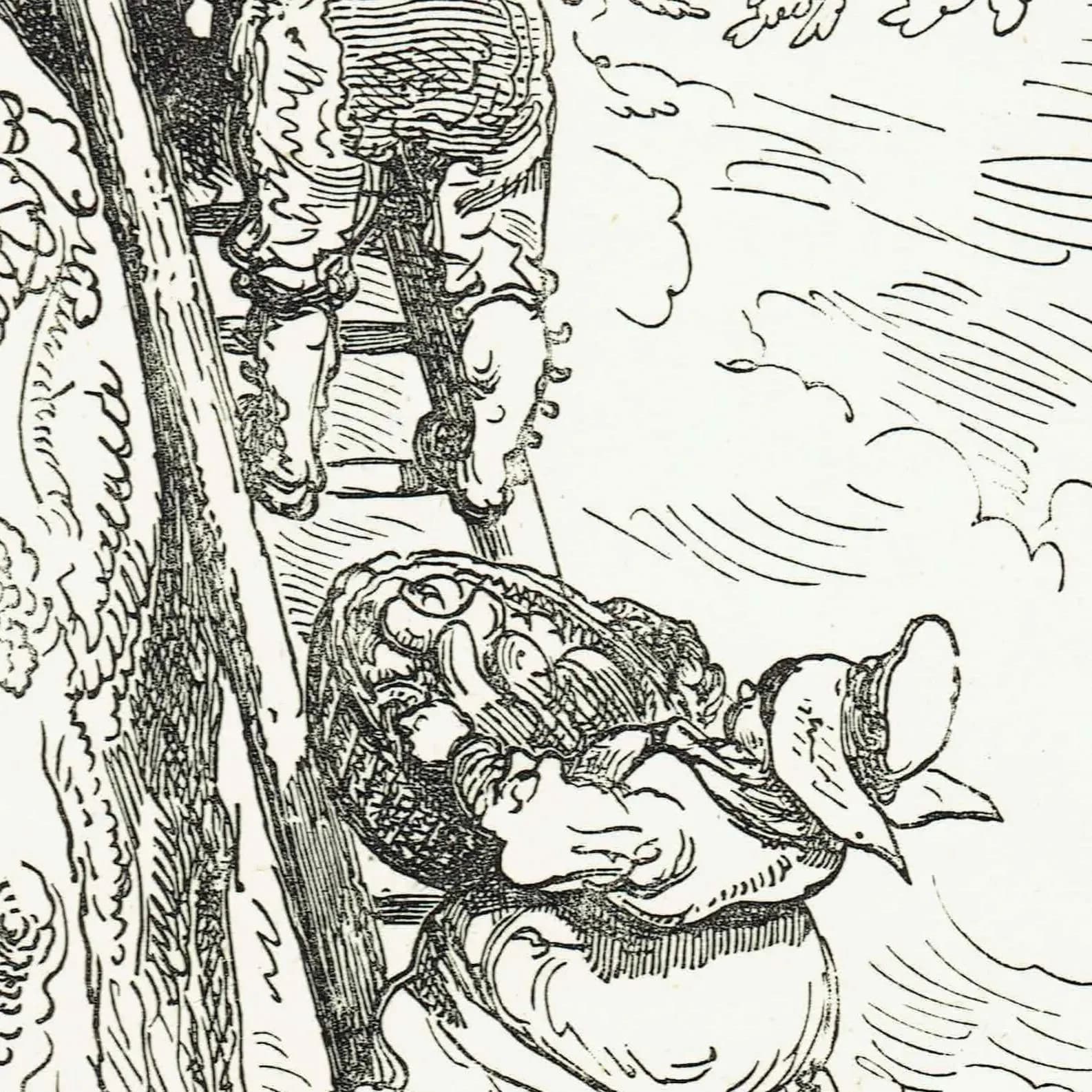 1867 Baron Munchausen Cucumber Tree - Original Antique Print By Doré - Fantasy Adventure Literary Illustration - 6 x 9 in