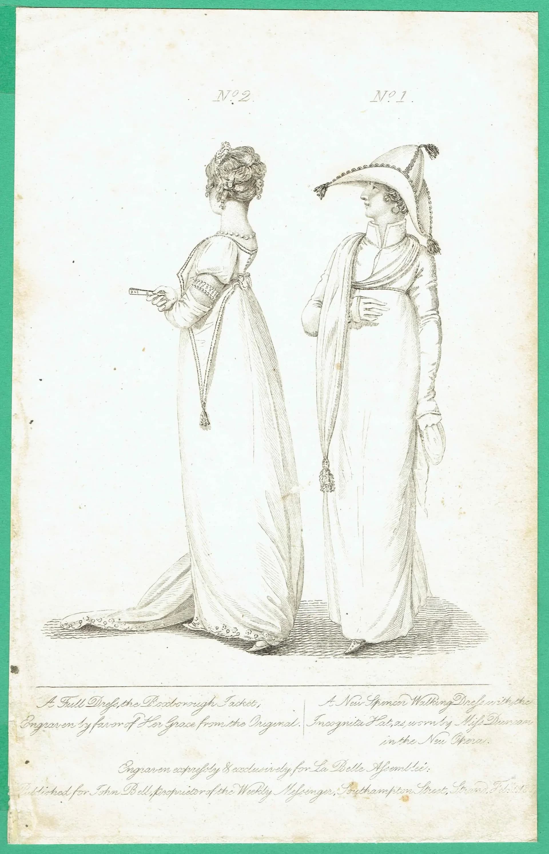 1800s Regency Period Broxborough Jacket And New Spencer Walking Dress Original Antique Print - Empire Waist Gowns Ladies Dress - 5.5 x 9 in