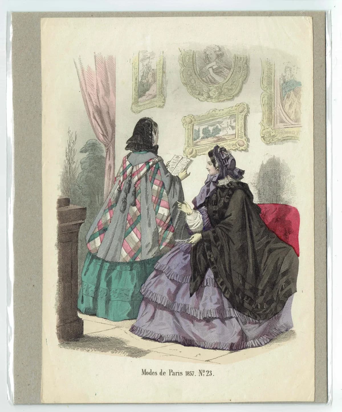 1857 Modes de Paris No. 23 Print - French Fashion Plate - Victorian Costume Illustration - 9.75 x 6.75 in