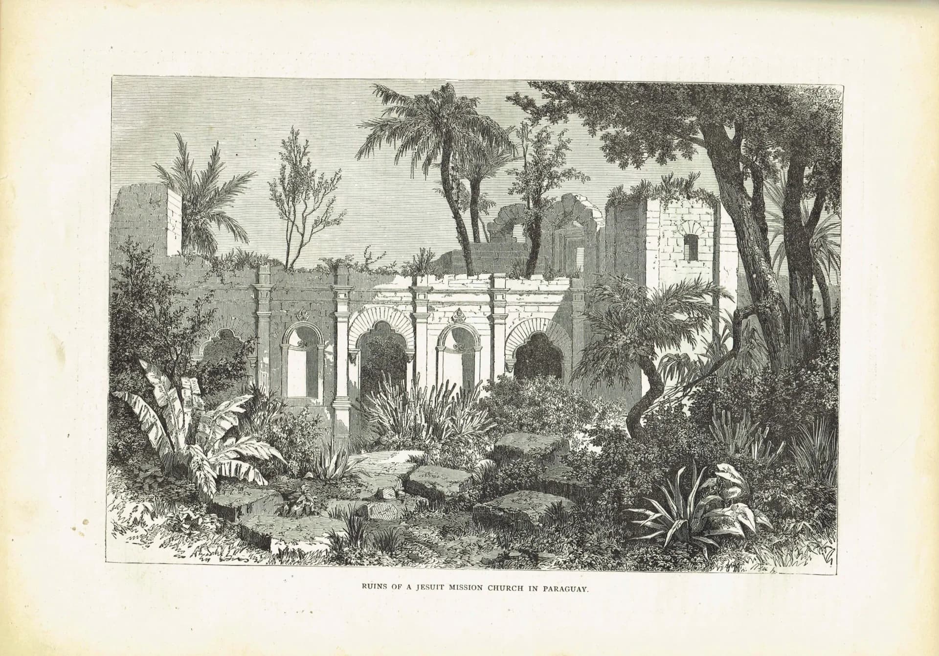 1870s Original Jesuit Mission Church Ruins Paraguay Woodblock Print - South American Architecture - Victorian Travel Drawing - 12 x 8.5 in