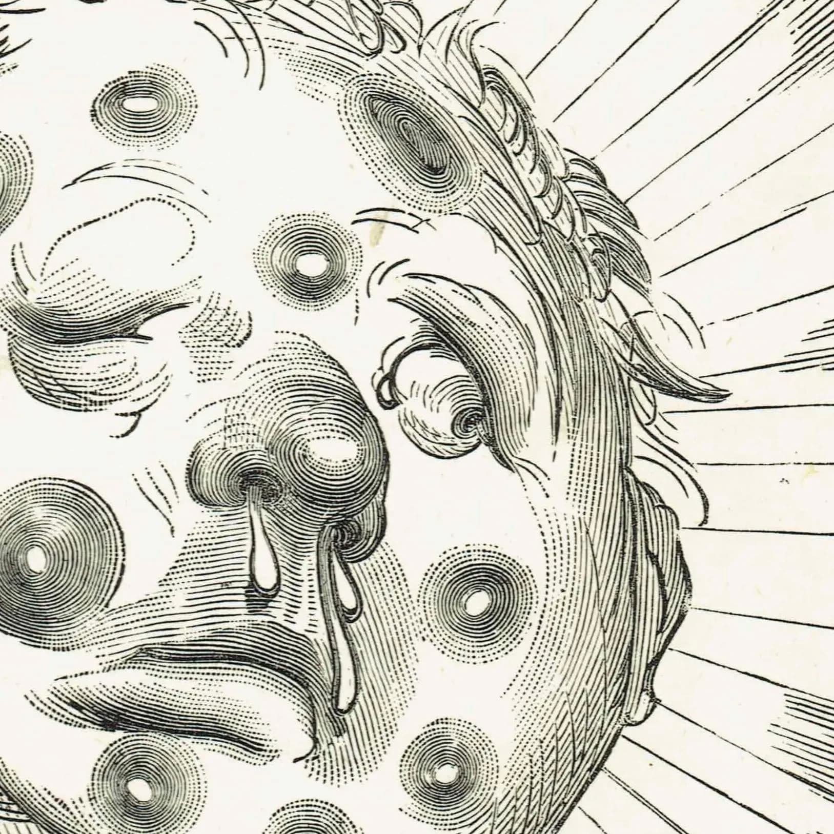 1867 Sun with Chilblains - Original Antique Print By Doré - Baron Munchausen Fantasy Portrait Tall Tales Literature - 6 x 9 in