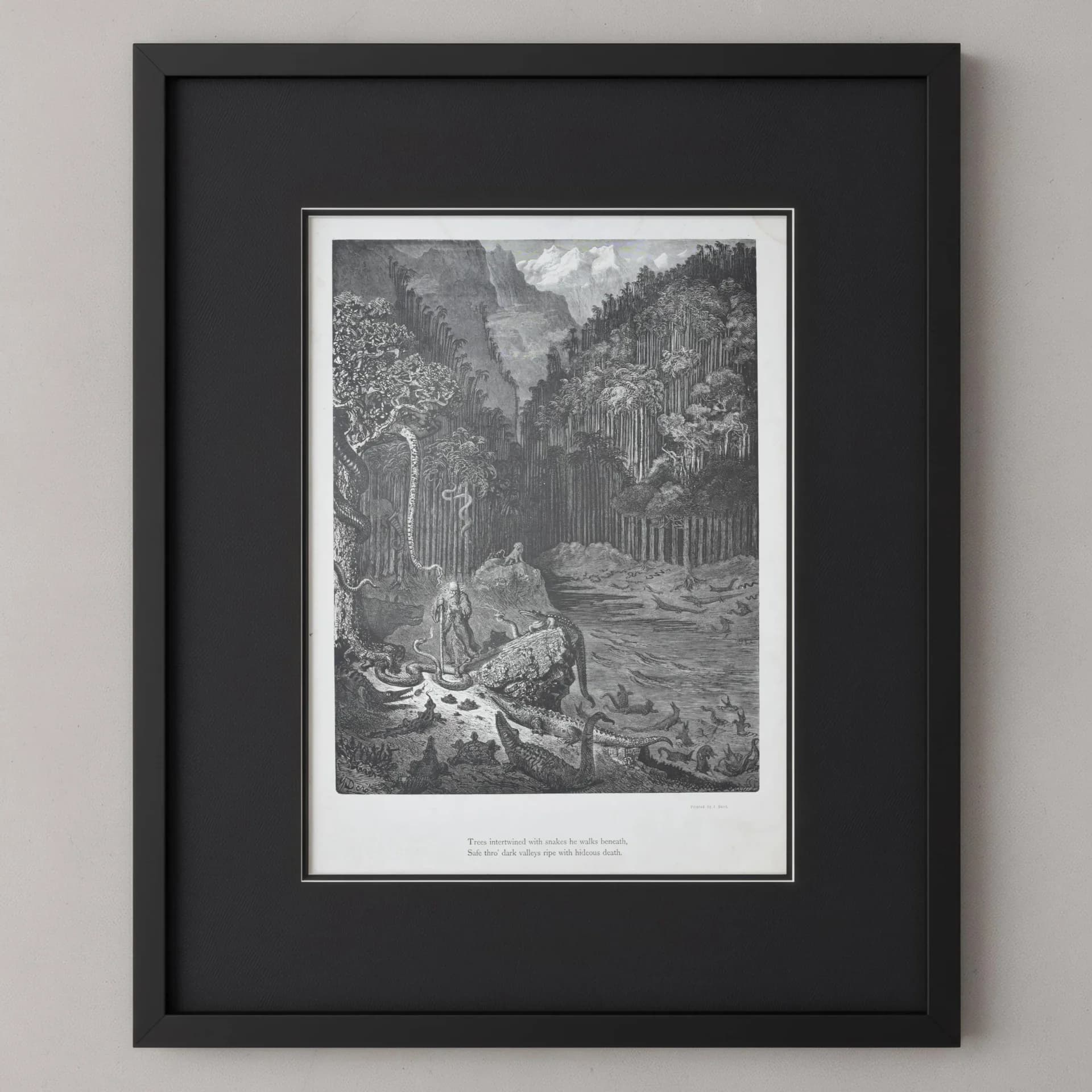 1866 Gustave Doré Wandering Jew Serpent Forest Plate 11 - Original Antique Engraving - Gothic Biblical Victorian Religious - 14 x 20 in