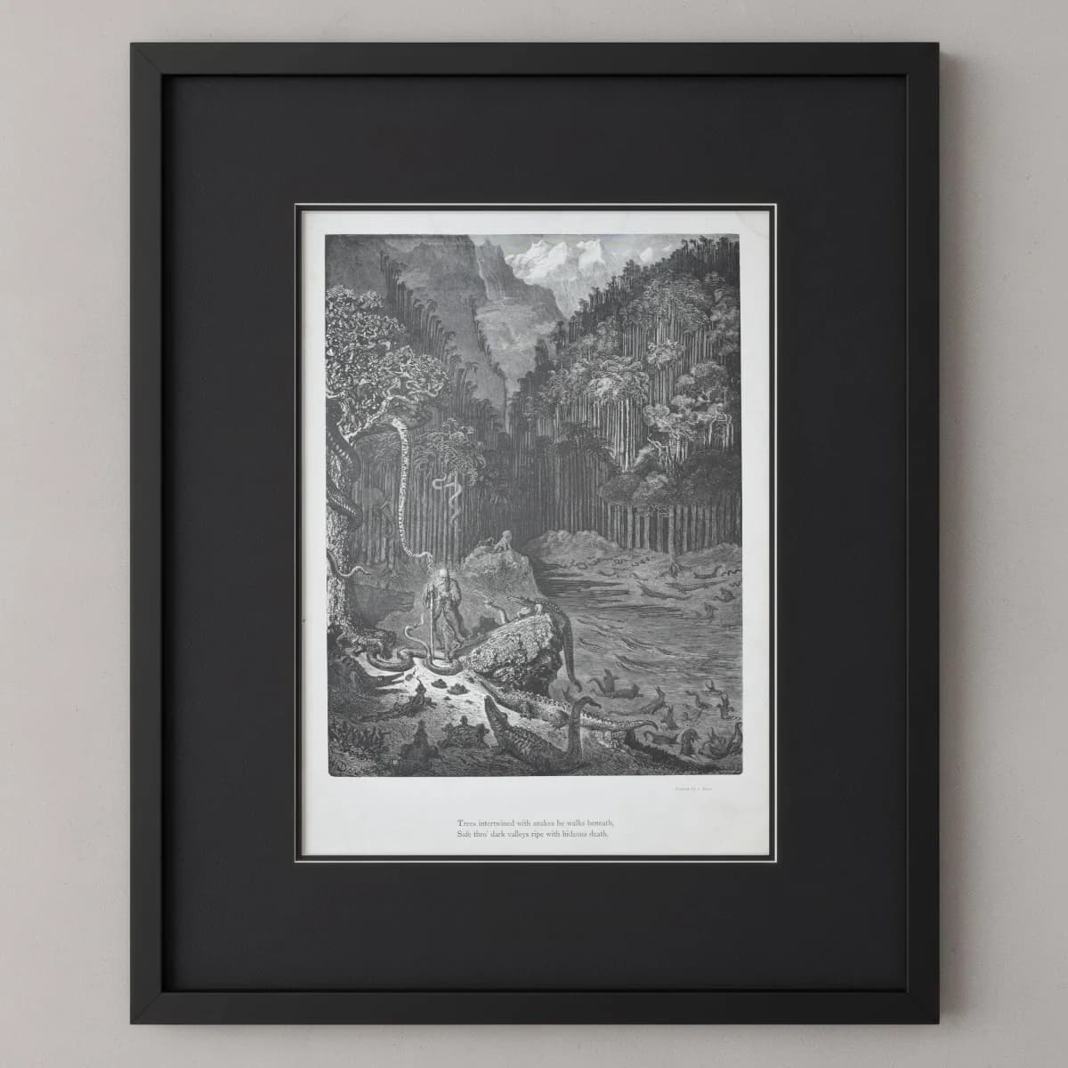 1866 Gustave Doré Wandering Jew Serpent Forest Plate 11 - Original Antique Engraving - Gothic Biblical Victorian Religious - 14 x 20 in