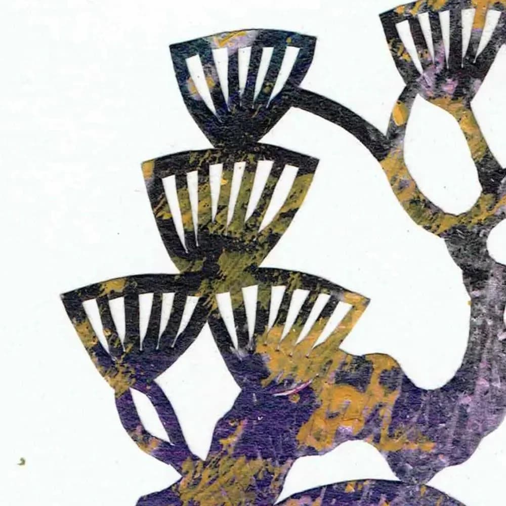 1970s Deer & Peacock Tree Art - Vintage Vietnamese Paper Cut Print
