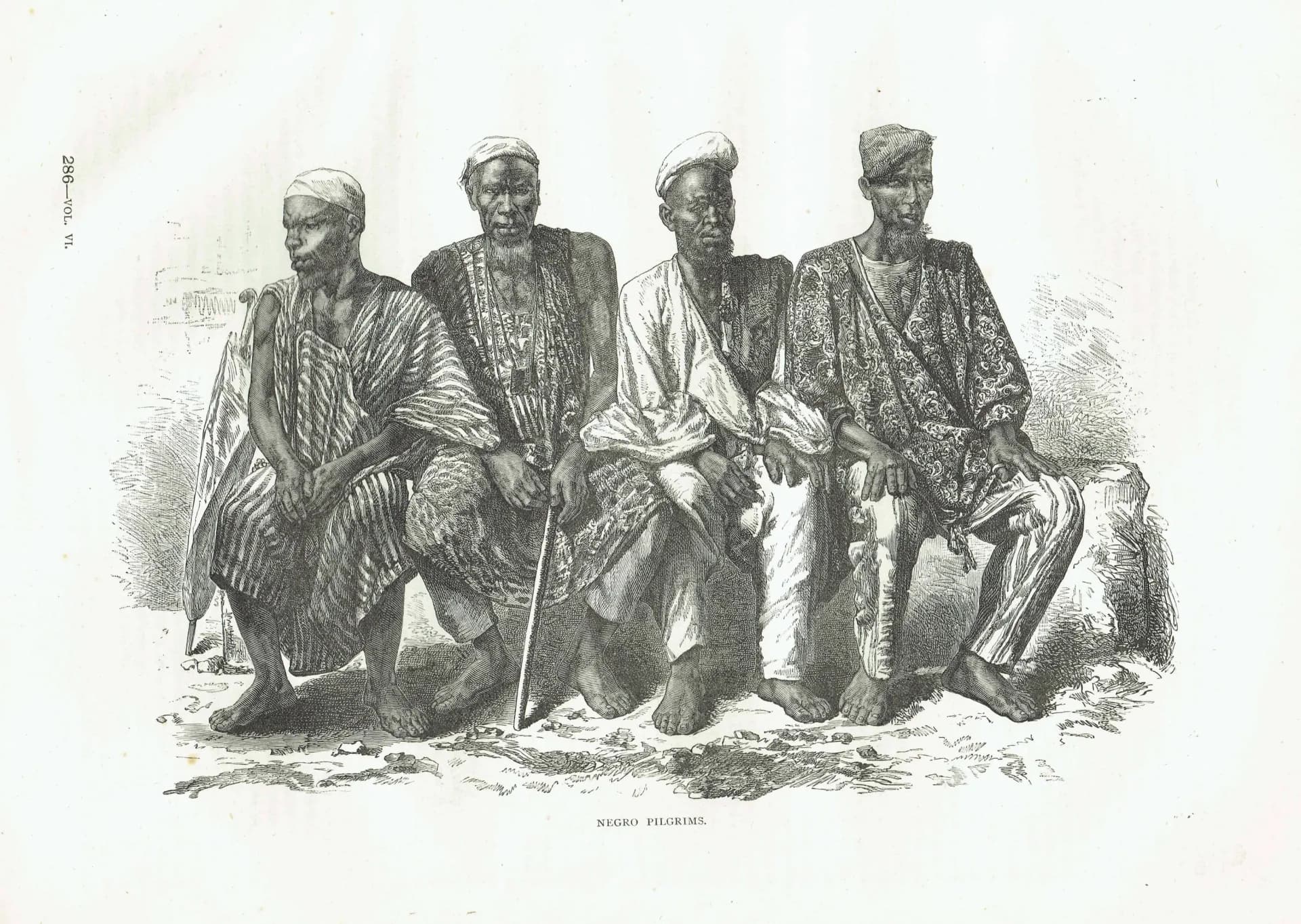 1875 African Pilgrims Portrait - Antique Engraving Travels Vol 6 Victorian Africa Ethnographic - 11.5 x 8 in