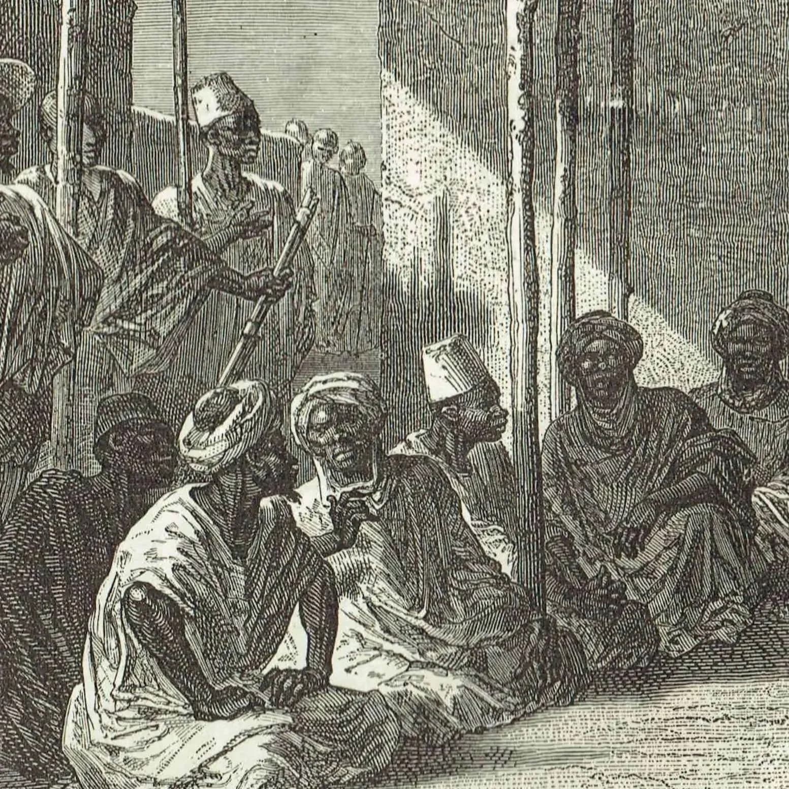 1871 King Ahmadou Presiding at a Palaver - Antique Print - Illustrated Travels West Africa Portrait - 11.5 x 8 in