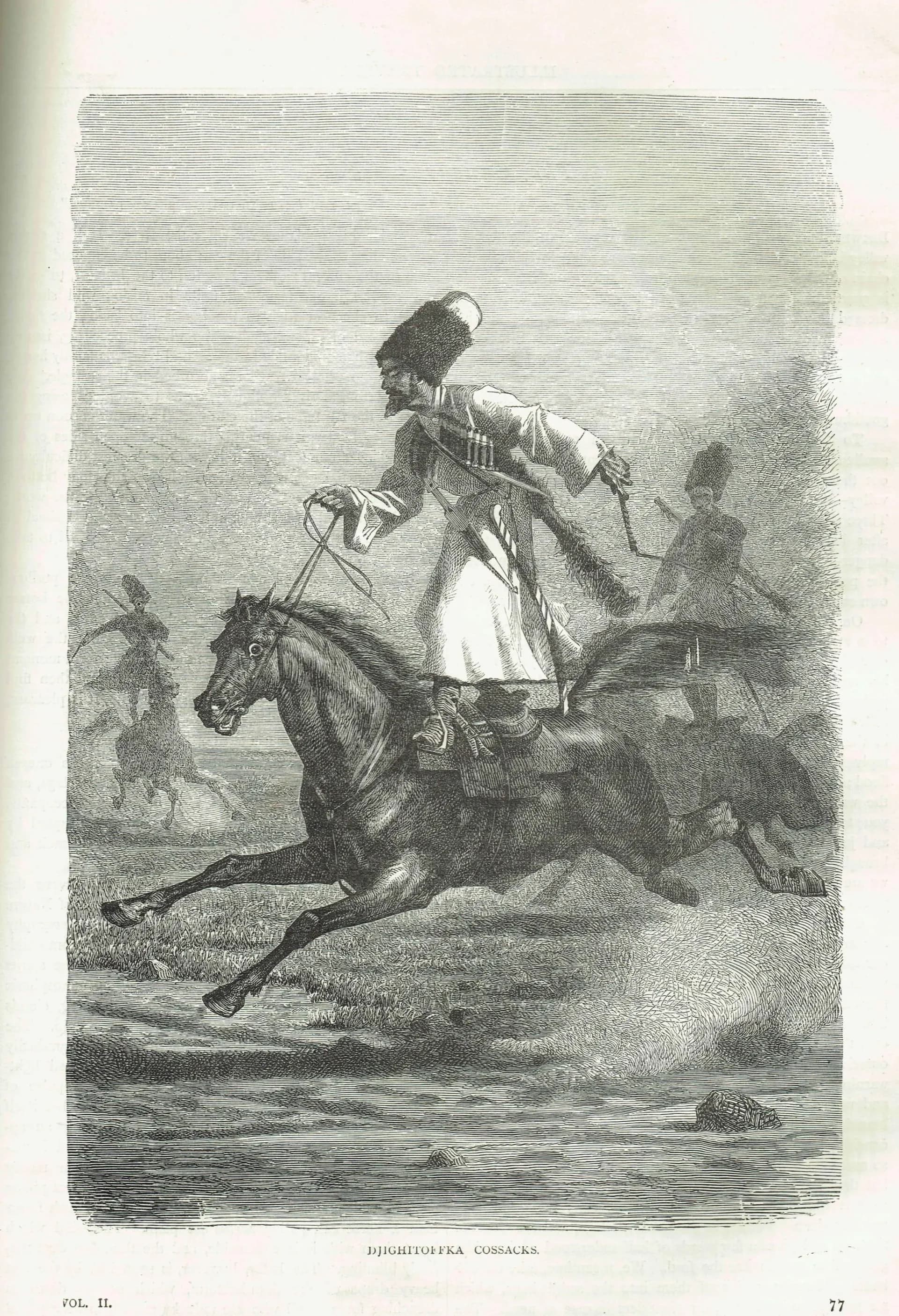 1871 Djighitoffka Cossacks - Antique Engraving By Bates - Illustrated Travels Vol 2 Cossack Horsemen - 8 x 11.5 in