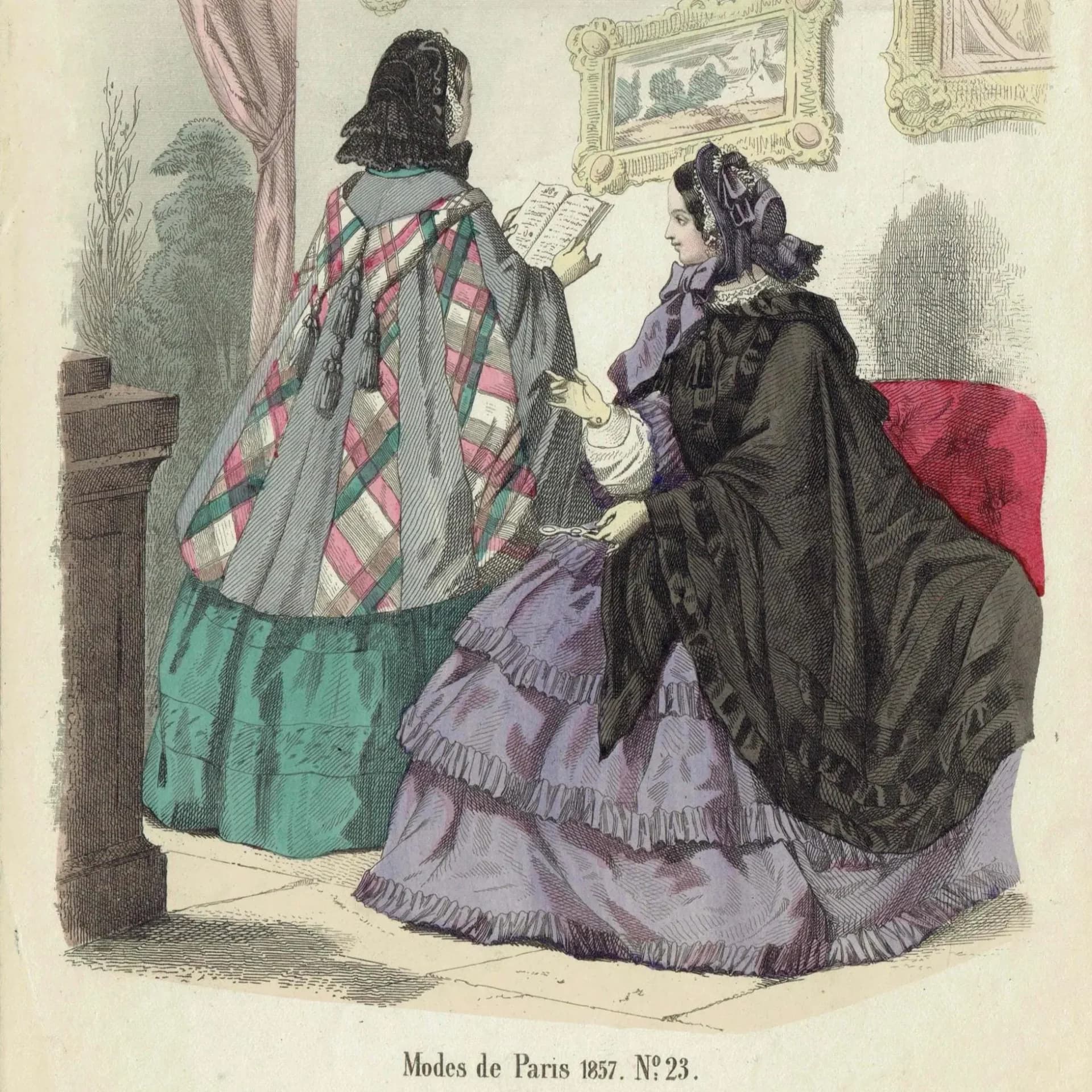 1857 Modes de Paris No. 23 Print - French Fashion Plate - Victorian Costume Illustration - 9.75 x 6.75 in