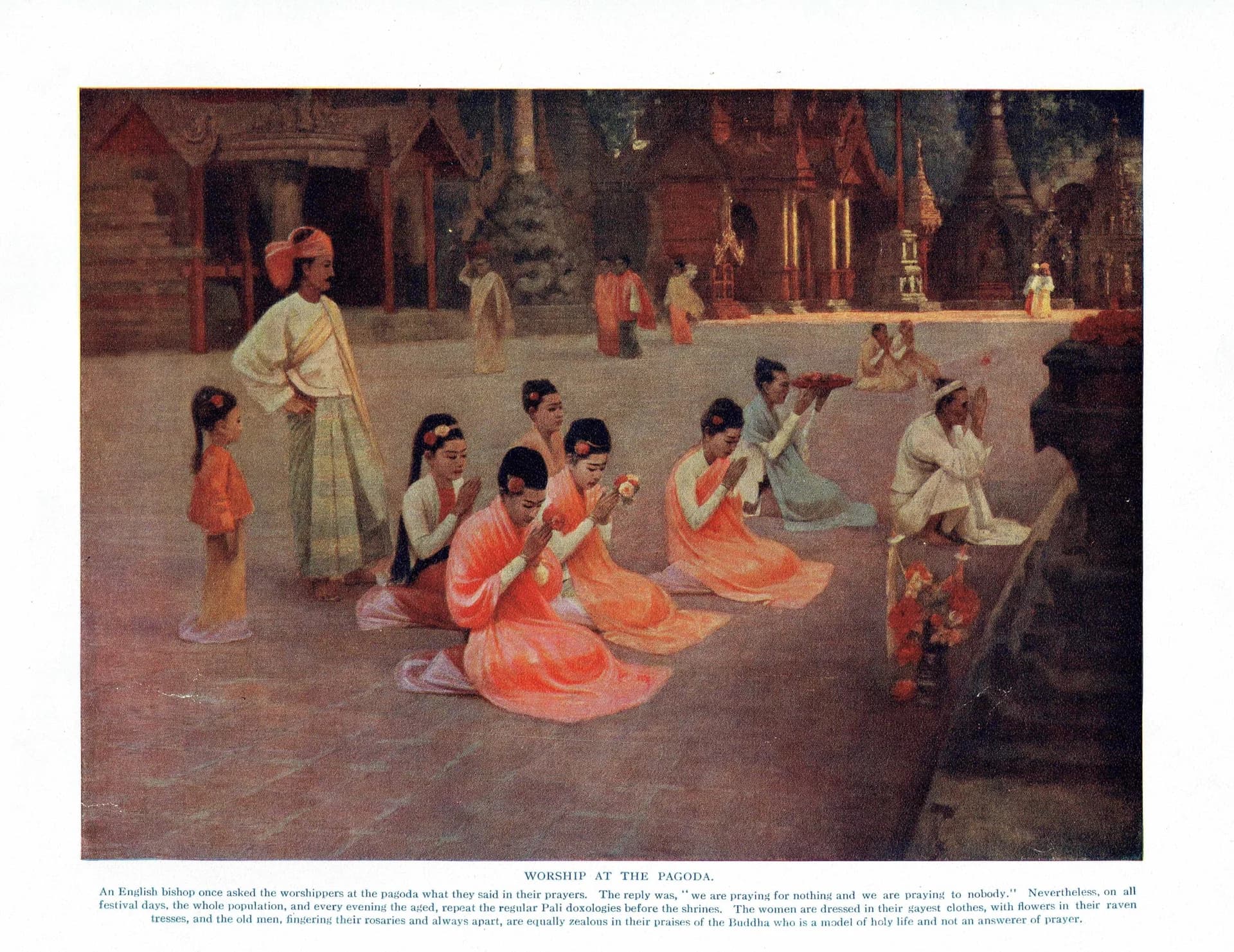 10 x 7.5 in — “Pagoda Worship” — Print — 1913 — Book Illustration