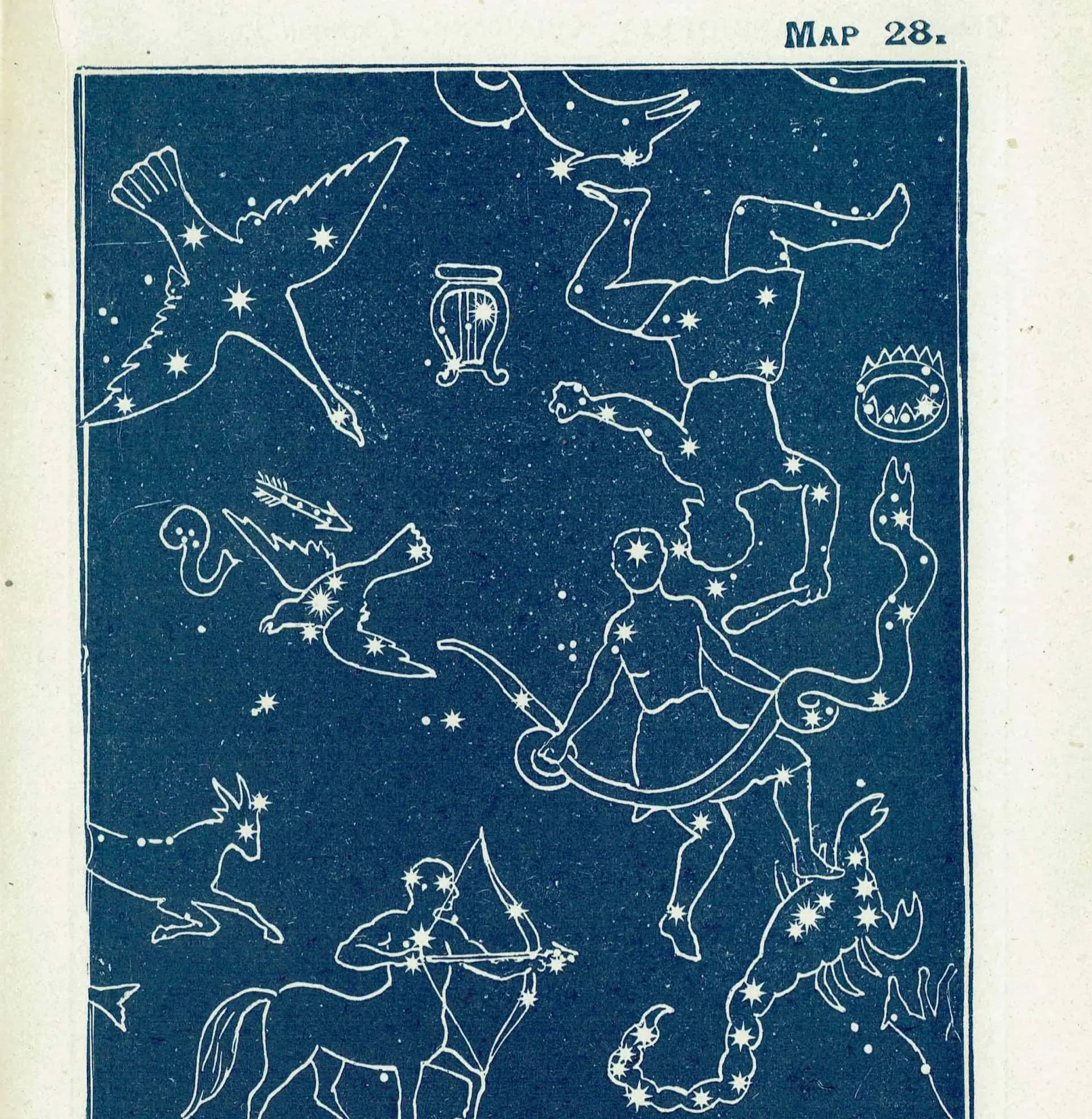 1944 Original Vega Quarter Summer Constellation Figures Stars Print - Celestial Navigation Map - Rev James Gall Atlas - 4 x 6 in