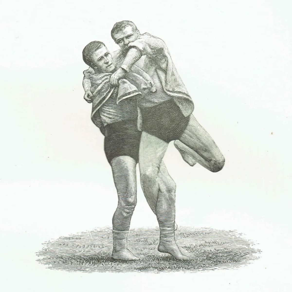 1889 Inside Lock Wrestling Hold - Original Antique Engraving - Badminton Library Sports Technique Victorian Athletic Study - 5 x 7 in
