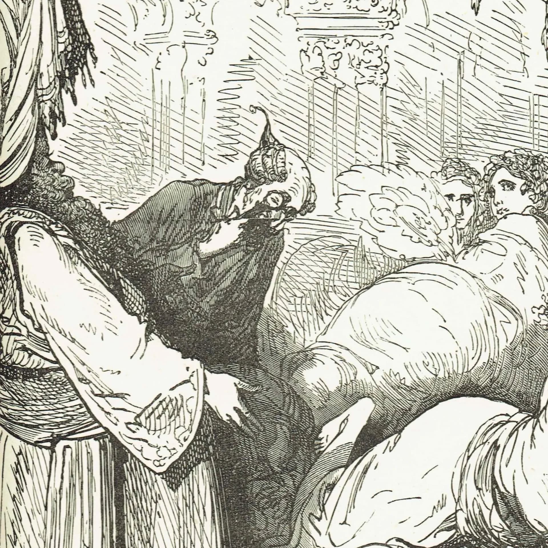 1867 Baron Munchausen Seraglio - Original Antique Print By Doré - Fantasy Adventure Tale Victorian Literature - 6 x 9 in