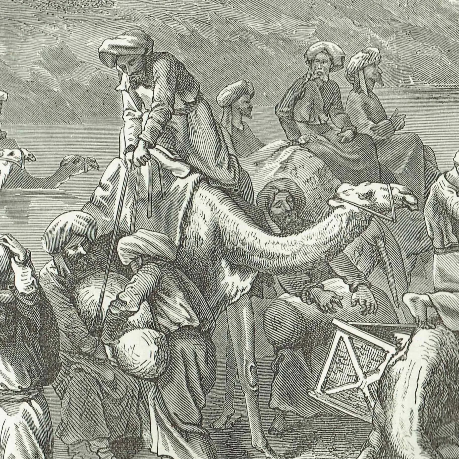 1871 Crossing the Oxus River - Antique Engraving - Central Asia Landscape Travel Scene Illustrated Travels - 11.5 x 8 in