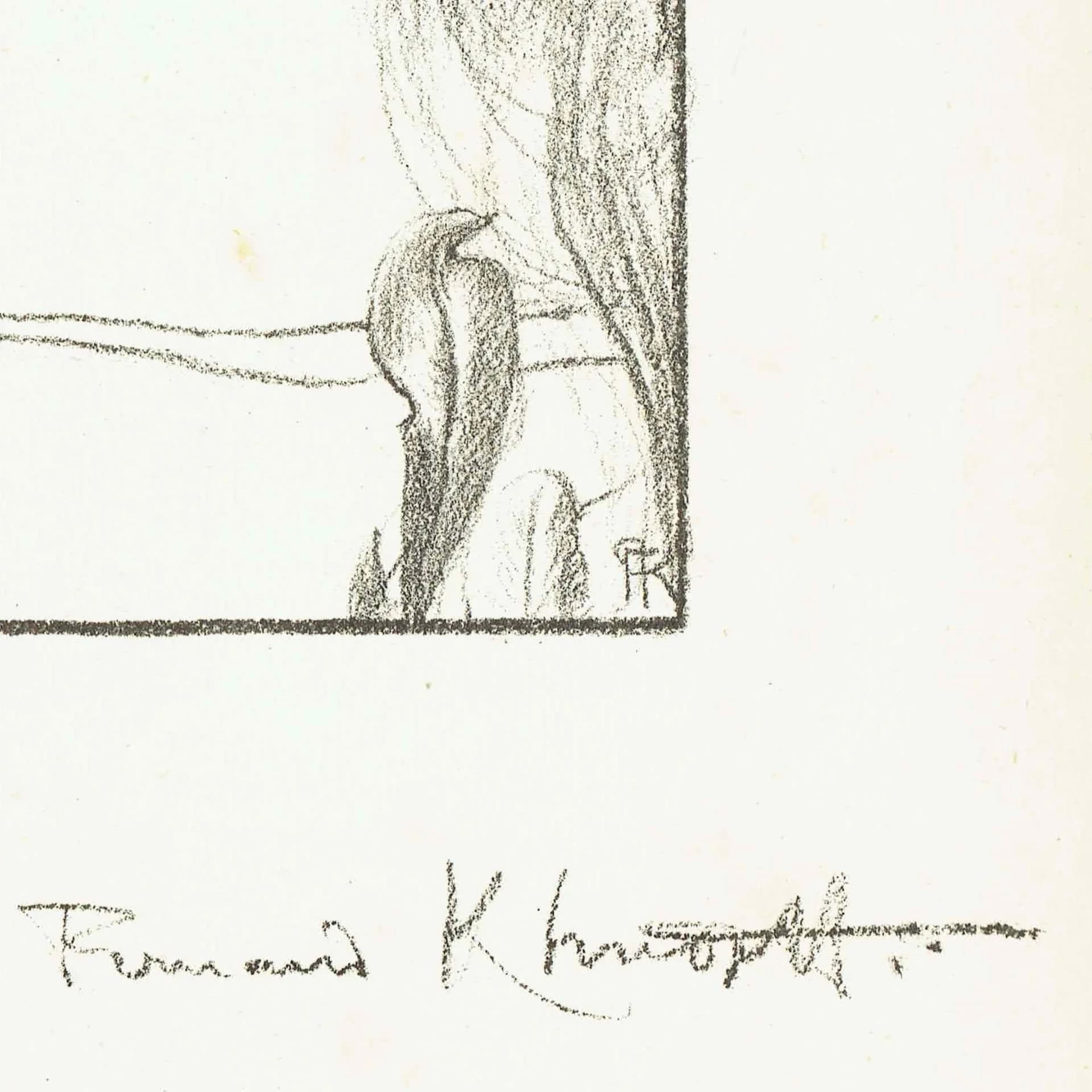 1898 Une Tête de Face - Original Antique Lithograph By Khnopff - Symbolist Portrait The Studio Magazine Art Nouveau - 7.5 x 10.75 in