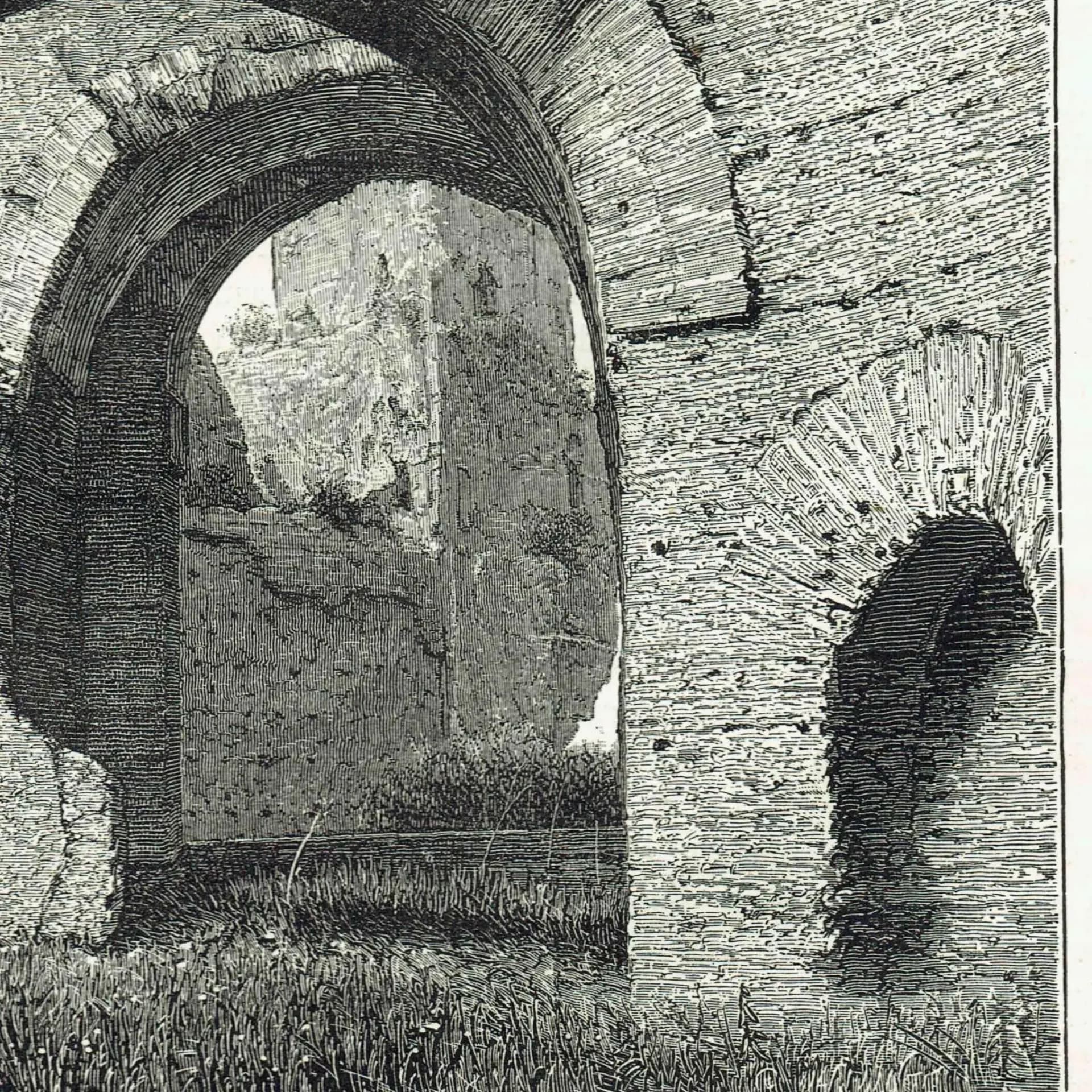1875 Baths of Caracalla Rome - Antique Engraving - Victorian Roman Ruins Italy Architecture Travel Print - 8 x 11.5 in
