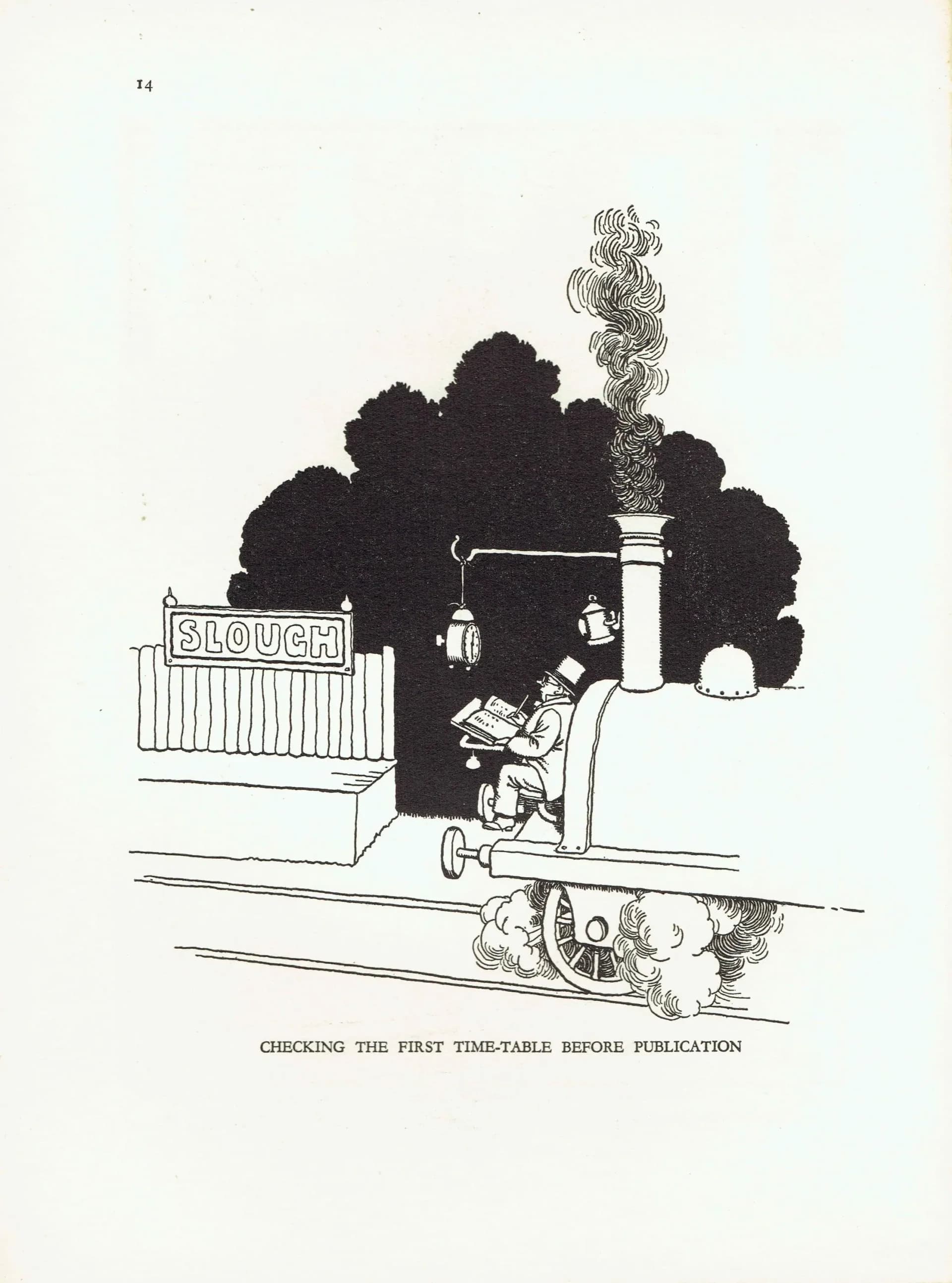 1935 Railway Humour - Original Vintage Print By Heath Robinson - Great Western Railway Centenary Cartoon Satire - 7 x 9.5 in