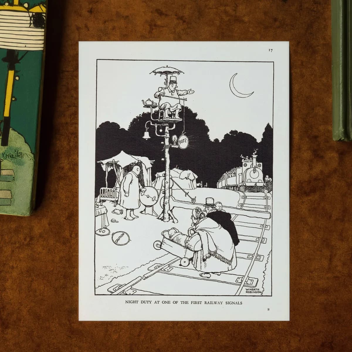 1935 Railway Signals Cartoon - Original Vintage Print By Heath Robinson - Great Western Railway Centenary Humour - 7 x 9.5 in