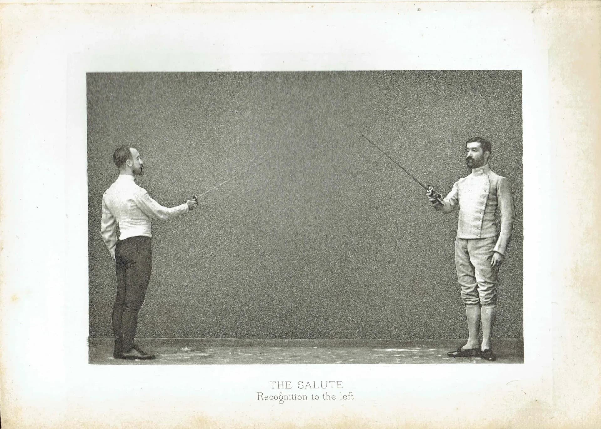 1889 Fencing Salute Recognition to the Left - Original Antique Engraving - Badminton Library Victorian Sports Instruction Manual - 5 x 7 in