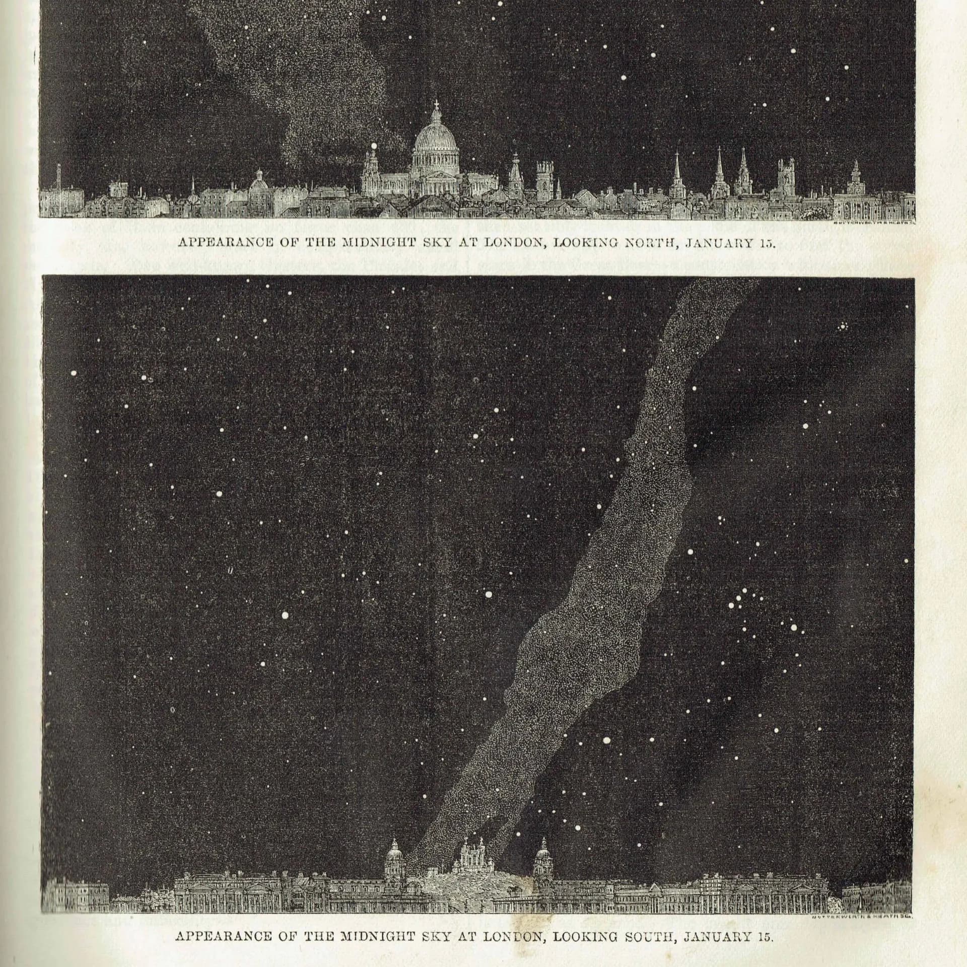 1868 Midnight Sky at London North & South - Original Antique Print - Victorian Astronomy Star Chart Milky Way Night Sky - 6.25 x 10 in