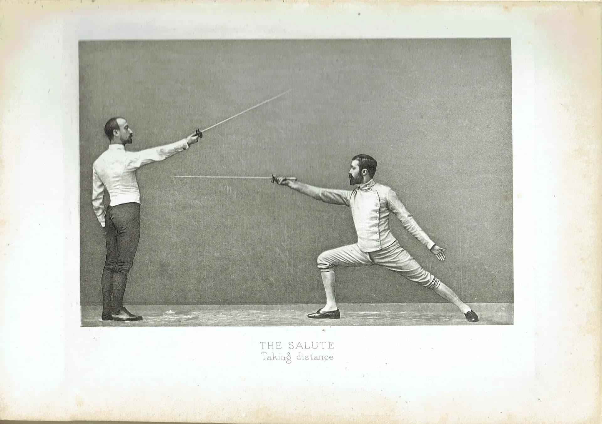 1889 Fencing The Salute Taking Distance - Original Antique Engraving - Badminton Library Victorian Sports Instruction Manual - 5 x 7 in