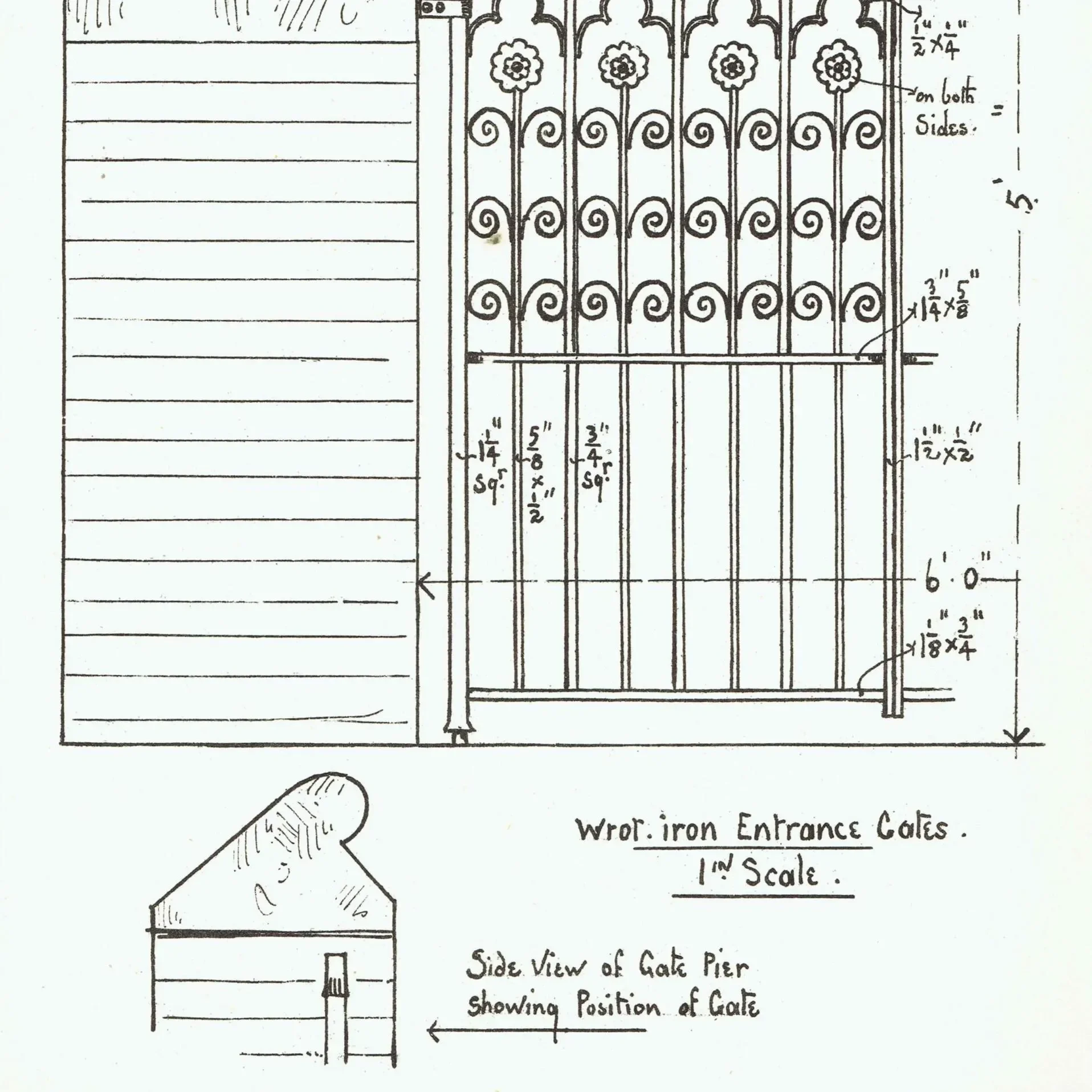 1898 Wrought Iron Gate Architectural Print - W Fullerton - Building Illustration - 8 x 10.75 in