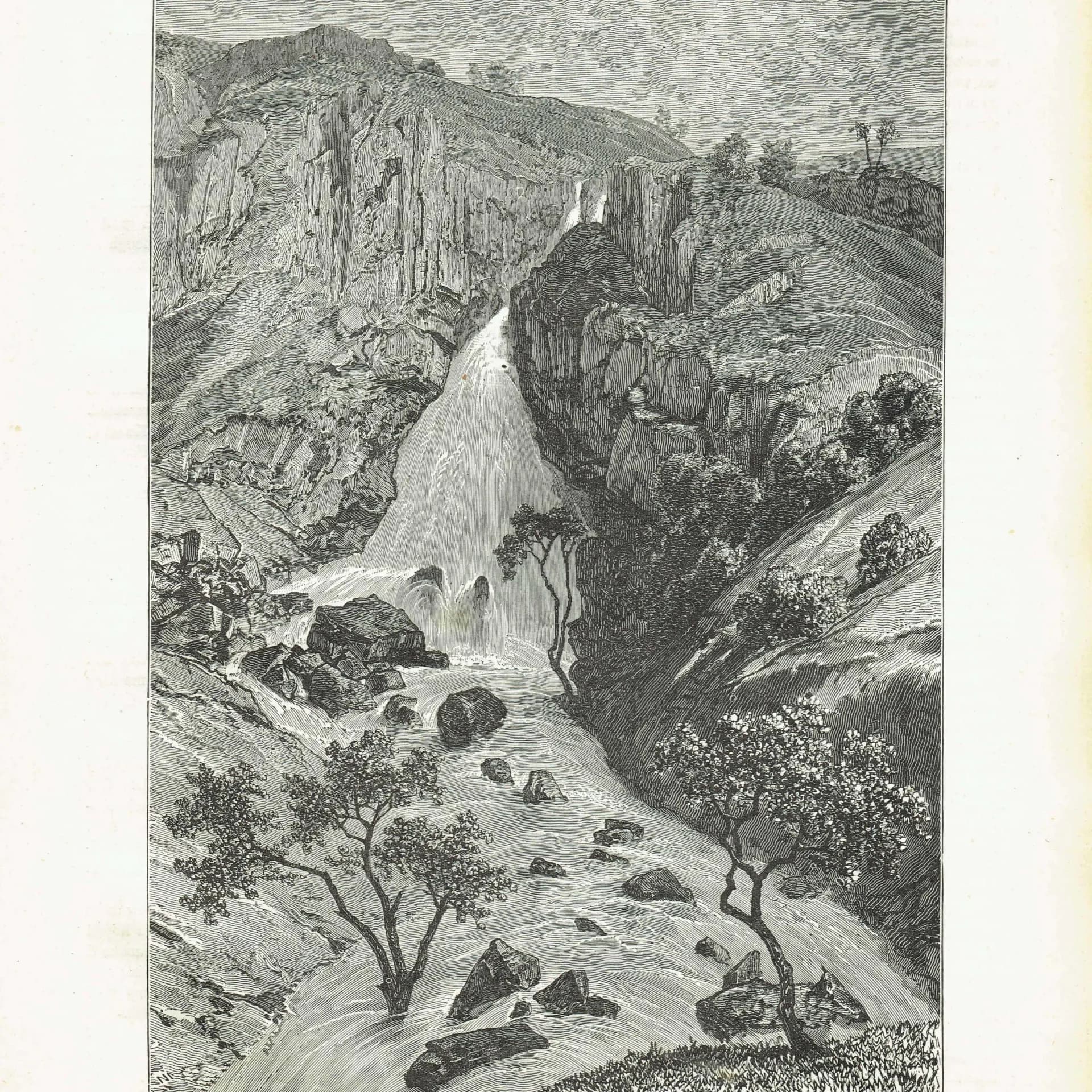 1869 Falls of Davezout Abyssinian Plateau - Original Antique Print - Illustrated Travels Royal Geographical Society Ethiopia - 11.75 x 8....