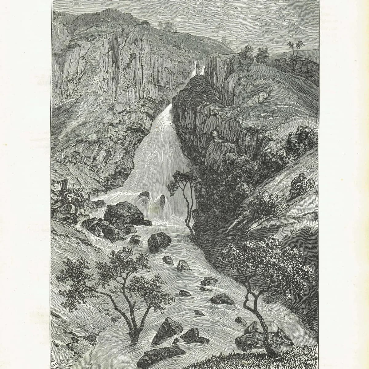 1869 Falls of Davezout Abyssinian Plateau - Original Antique Print - Illustrated Travels Royal Geographical Society Ethiopia - 11.75 x 8....