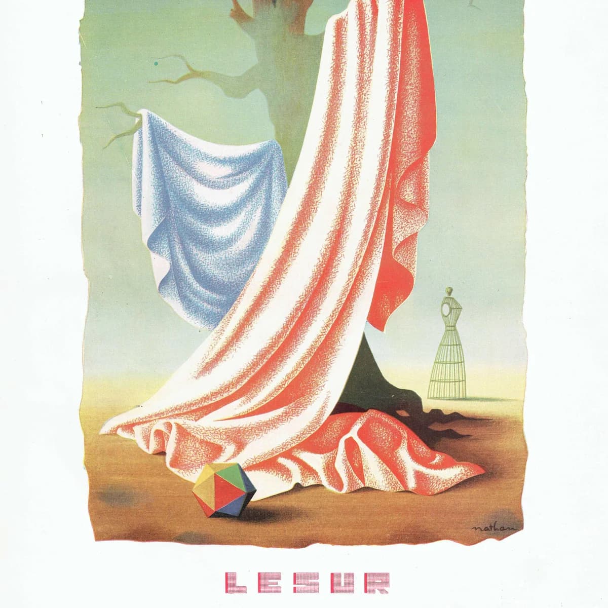 1947 Lesur Textile Ad - Original Vintage Print By Nathan - Haute Couture - Mad Carpentier - Soleils Paris Fashion Art - 8.5 x 12.5 in