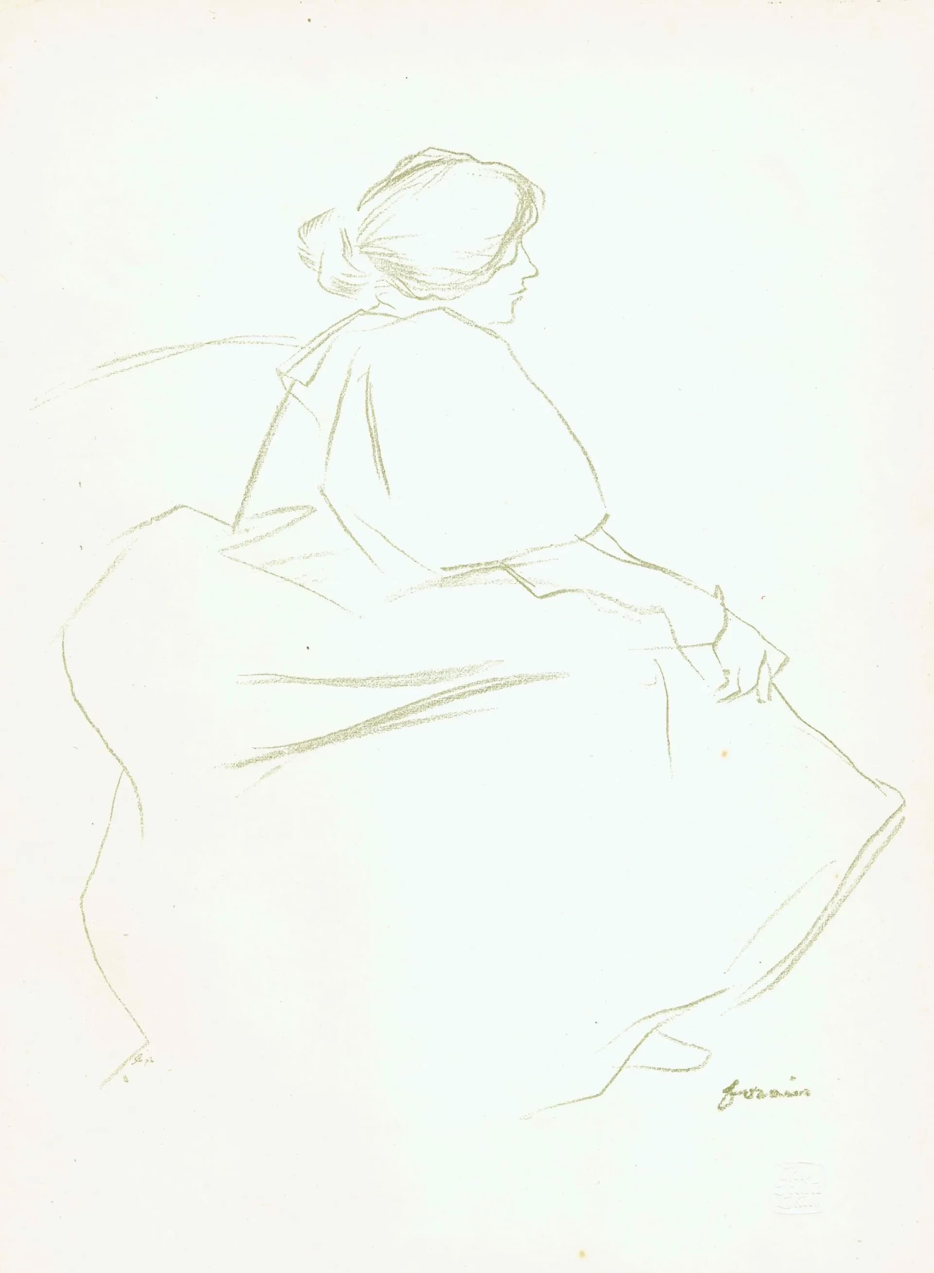 1898 Original Print of Study in Crayon - By Forain - French Impressionist Figure Portrait The Studio - 7.5 x 11 in