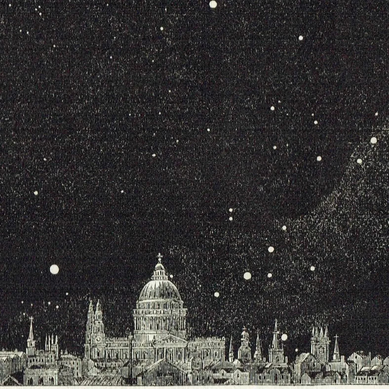 1868 Midnight Sky at London - Original Antique Print - Star Chart North & South Victorian Astronomy Celestial Map - 6.25 x 10 in