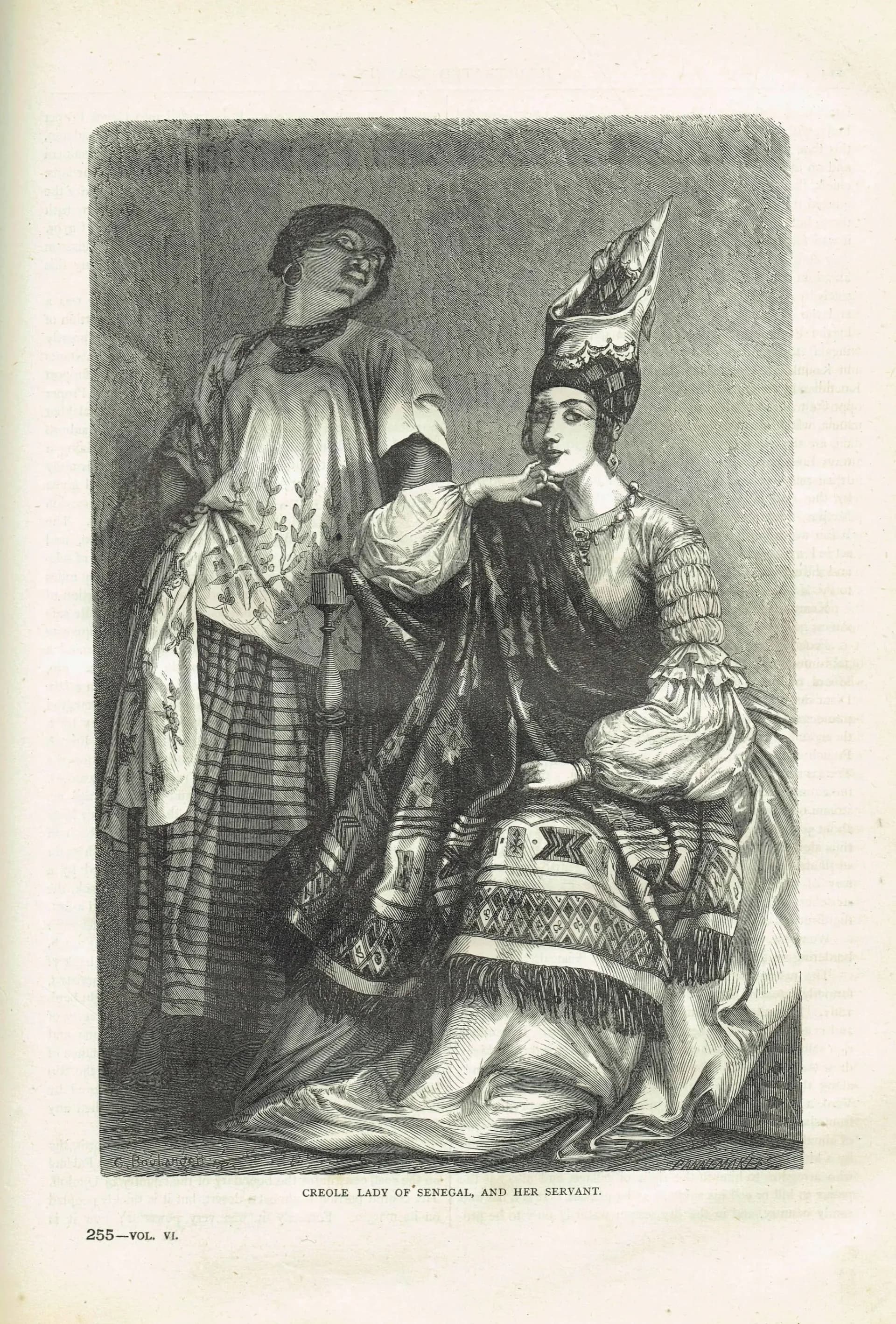 1875 Creole Lady of Senegal & Her Servant - Antique Engraving - Victorian Africa Portrait Illustrated Travels Bates - 8 x 11.5 in