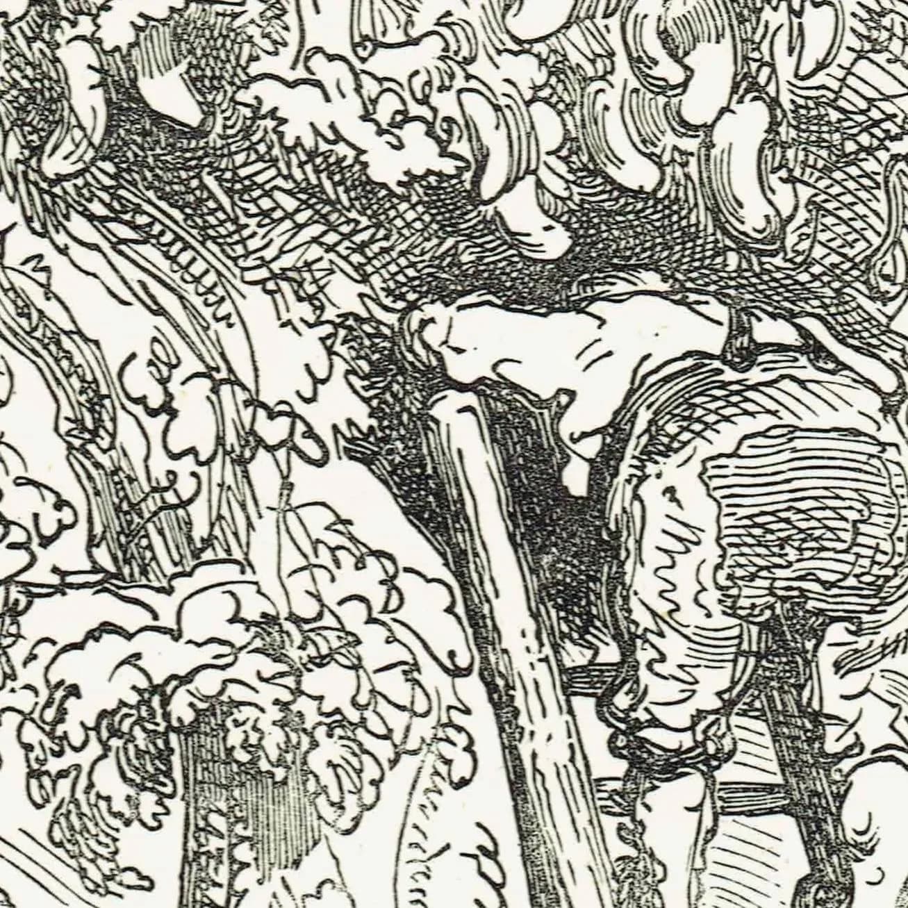 1867 Baron Munchausen Cucumber Tree - Original Antique Print By Doré - Fantasy Adventure Literary Illustration - 6 x 9 in