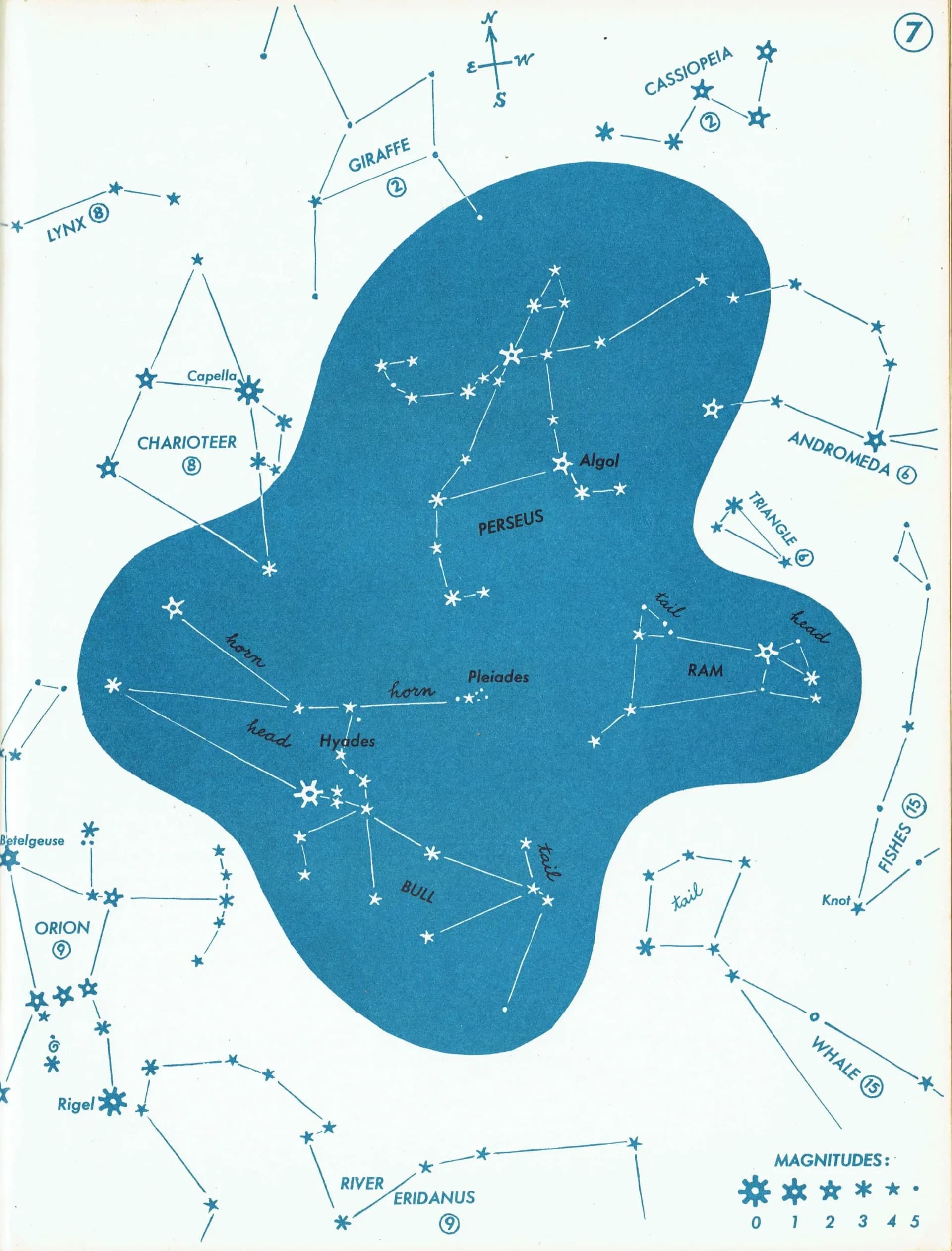 1952 Perseus Constellation Star Chart - Original Vintage Print By H.A. Rey - Celestial Astronomy Educational Zodiac Map - 8 x 11 in