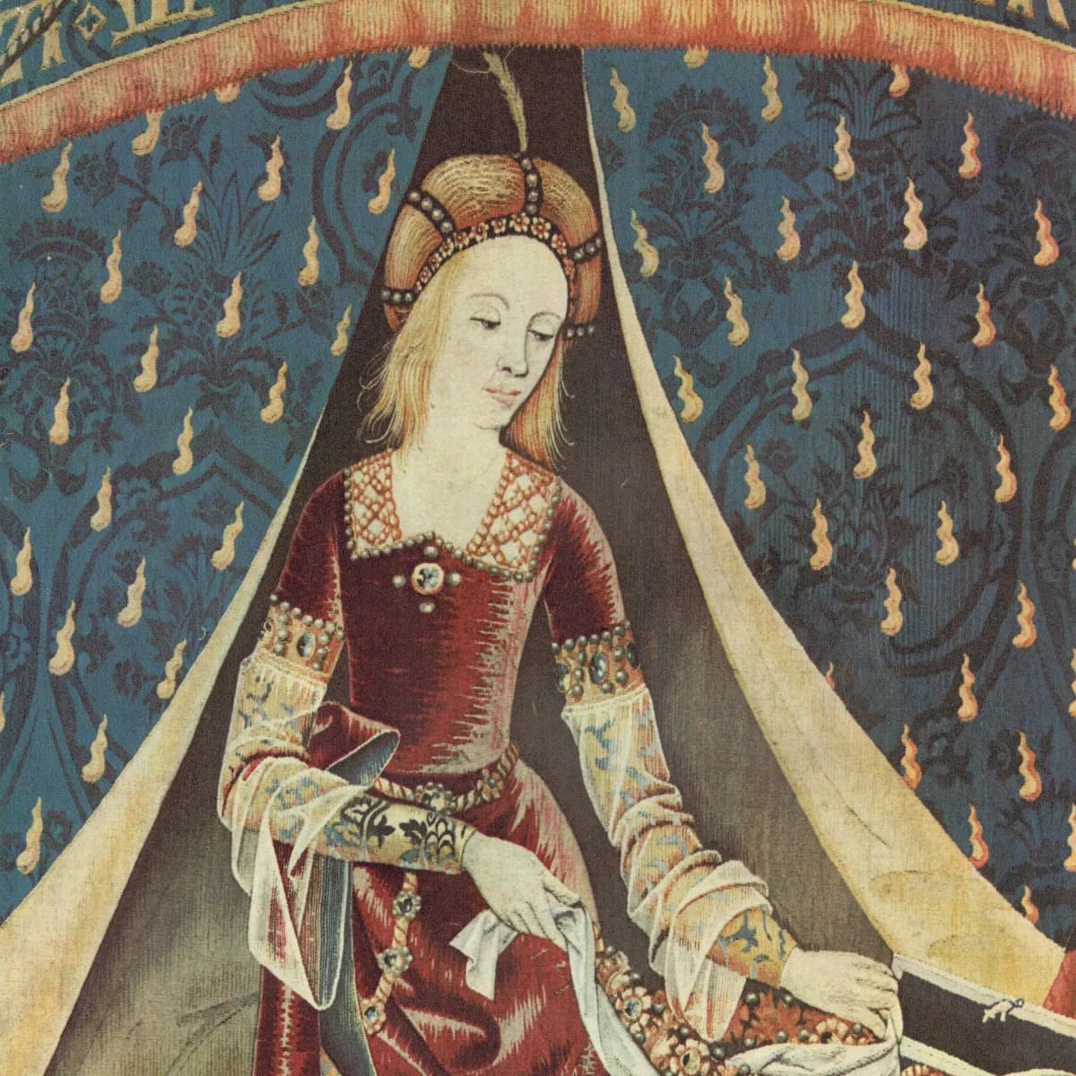 1947 La Dame a Licorne Tapestry, c. 1500 Medieval - Musée de Cluny - Original Vintage Print - Soleils Paris - 10 x 14 in