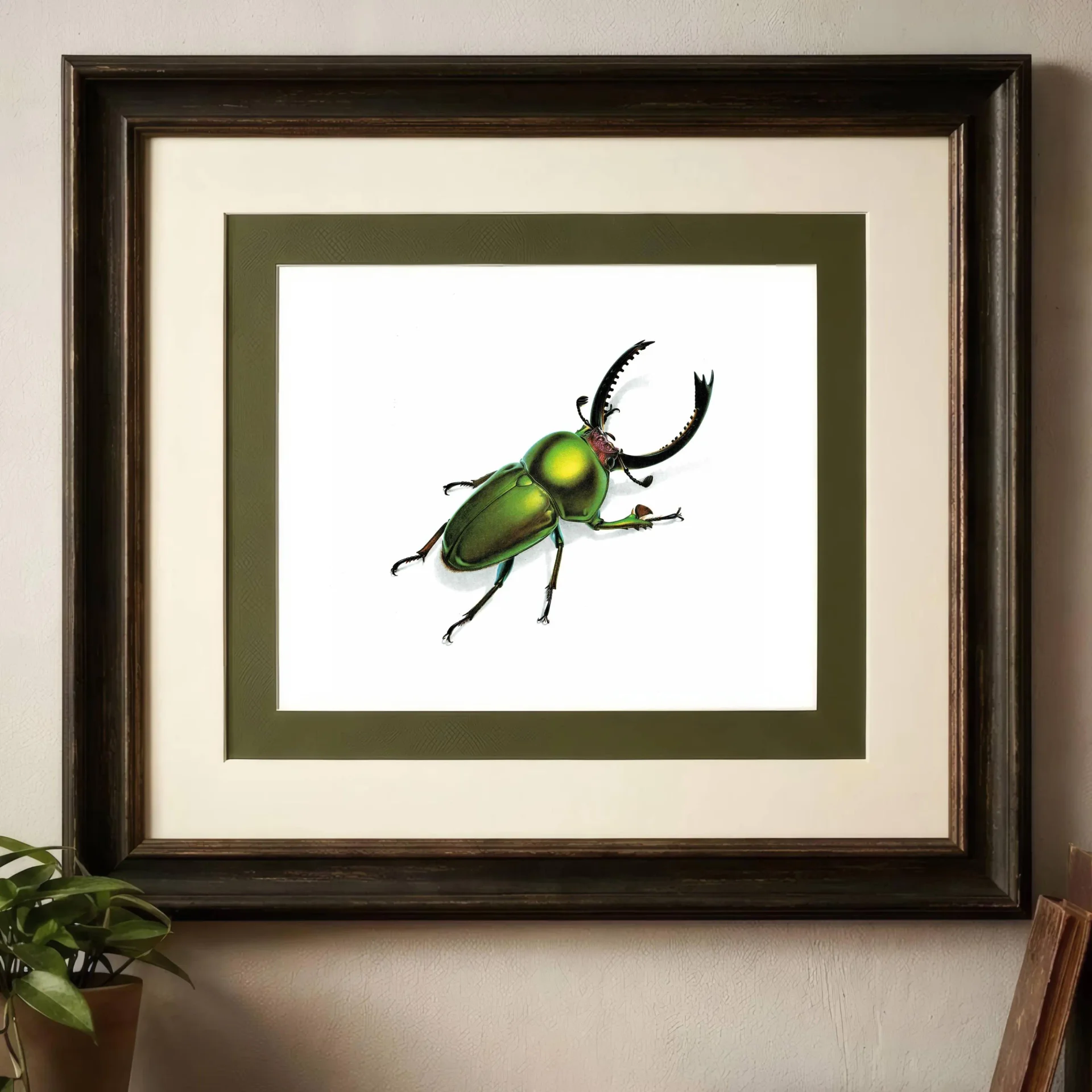 1986 Green Jewel Sawtooth Stag Beetle Neolamprima Adolphinae Print - Durin Bernard Les Insectes - Gerstaeker Entomology Drawing - 11 x 13 in