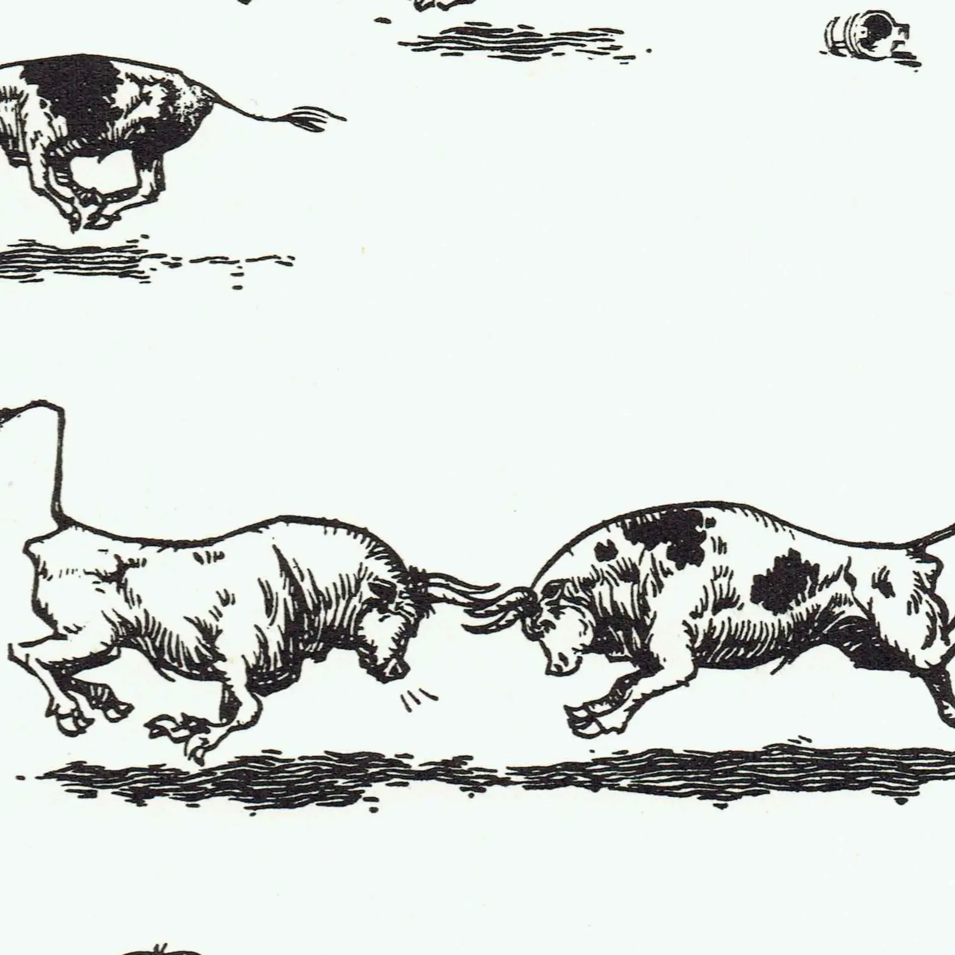 1937 Nazi-Franco Banned Anti-War Bulls Fighting Parody Print - Ferdinand The Bull - Robert Lawson First Edition Original Artwork - 7 x 8 in