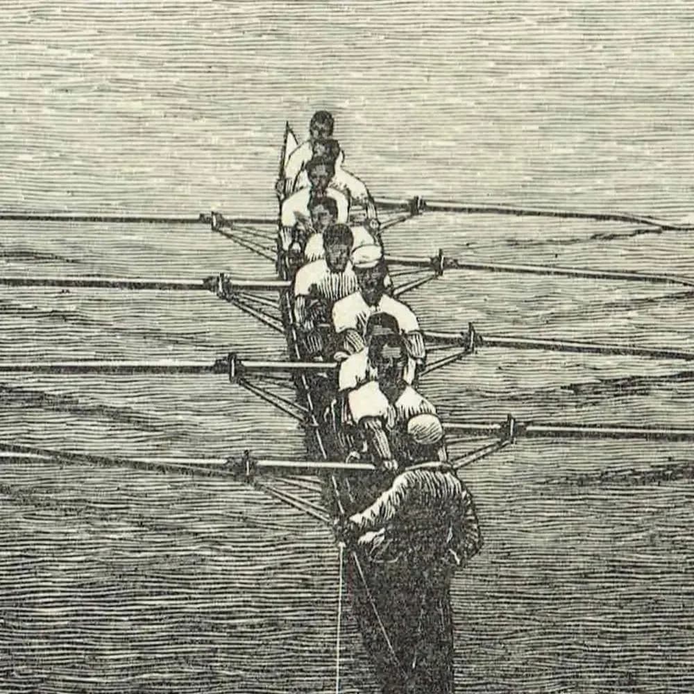 1891 Bumping Race Waiting for the Gun - Original Antique Engraving - Victorian Rowing River Sport Badminton Library - 7 x 4.75 in