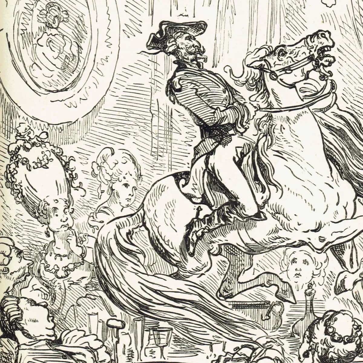 1867 Baron Munchausen Horse - Original Antique Print By Doré - Fantasy Adventure Tale Illustration Literature - 6 x 9 in