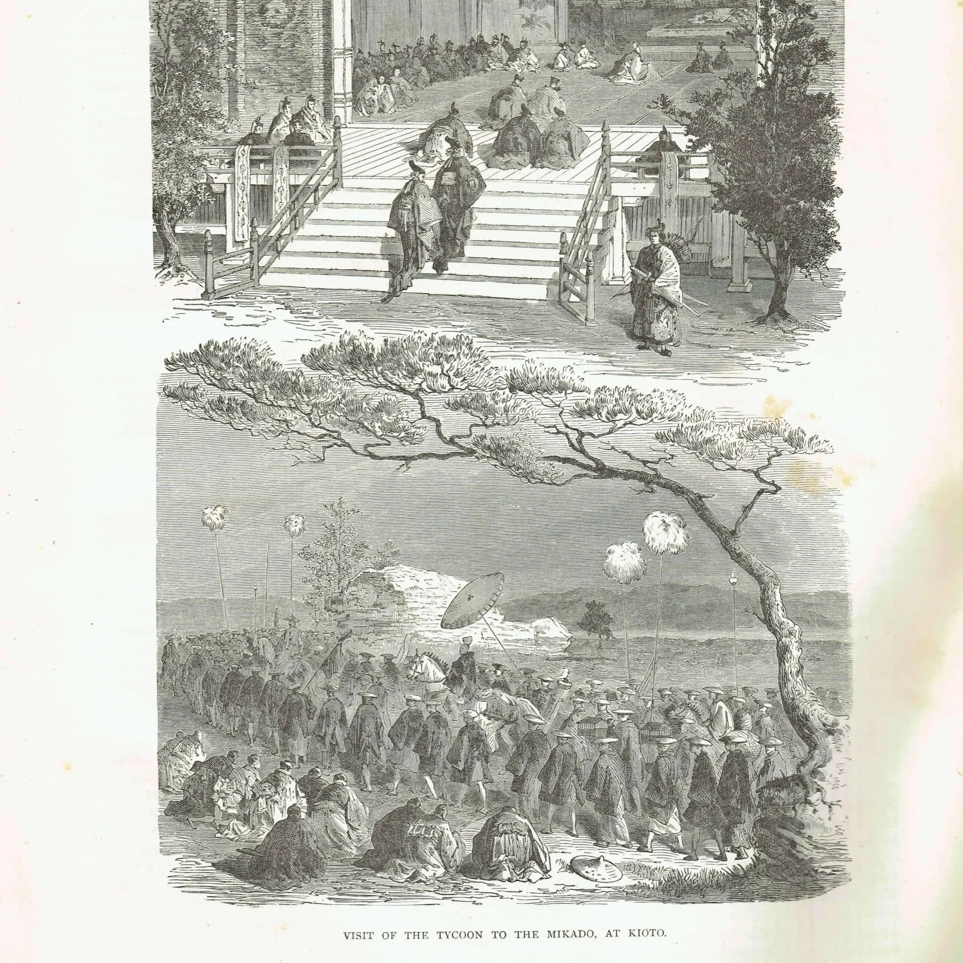 1869 Visit of Tycoon to Mikado Kioto - Original Antique Engraving - Japanese Imperial Ceremony Illustrated Travels - 8.75 x 11.75 in