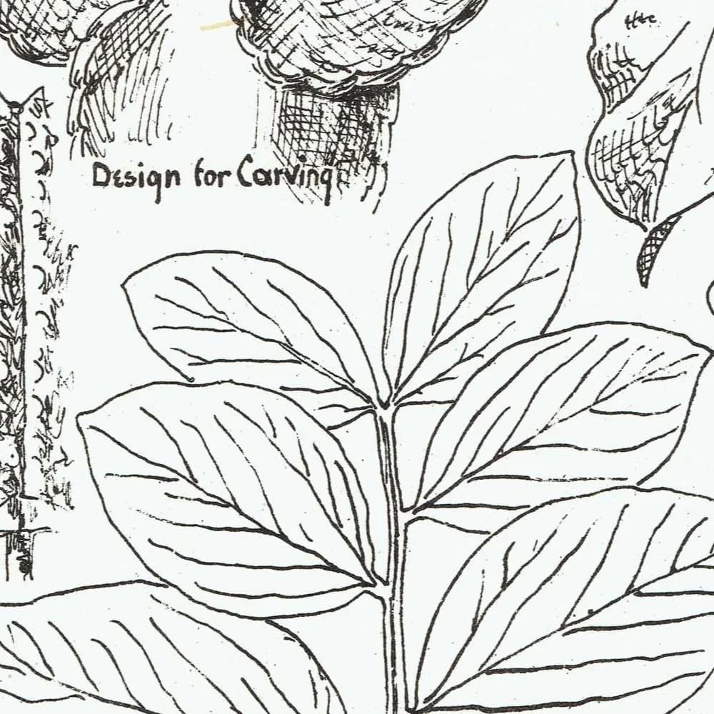 1898 Foliage Carving Architecture Print - Strawberry, Sunflower, Mallow & Bean Decorative Design Plate - 8 x 10.75 in