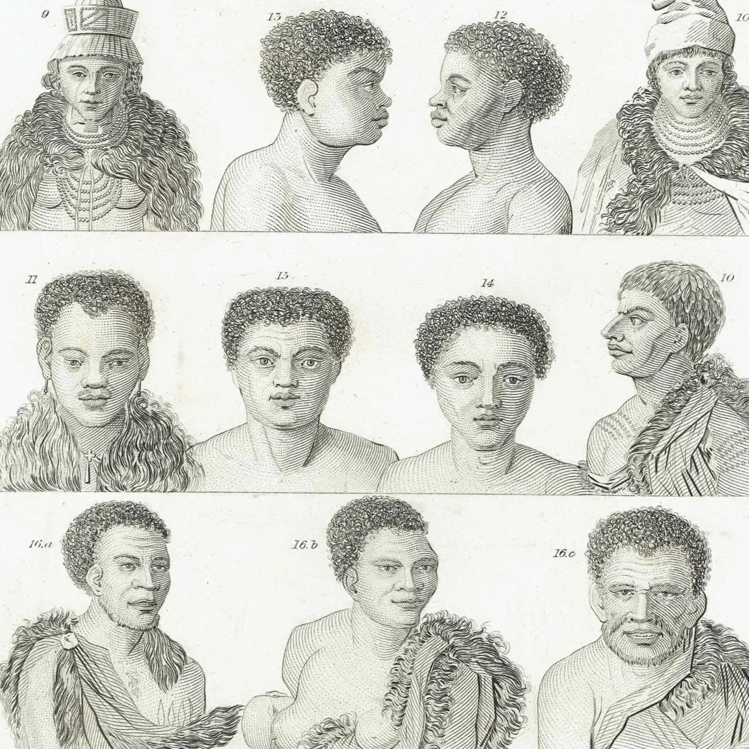 c.1850 Man Heads Print - Black & White - Male Head Engravings - Head Studies - 10 x 6.5 in