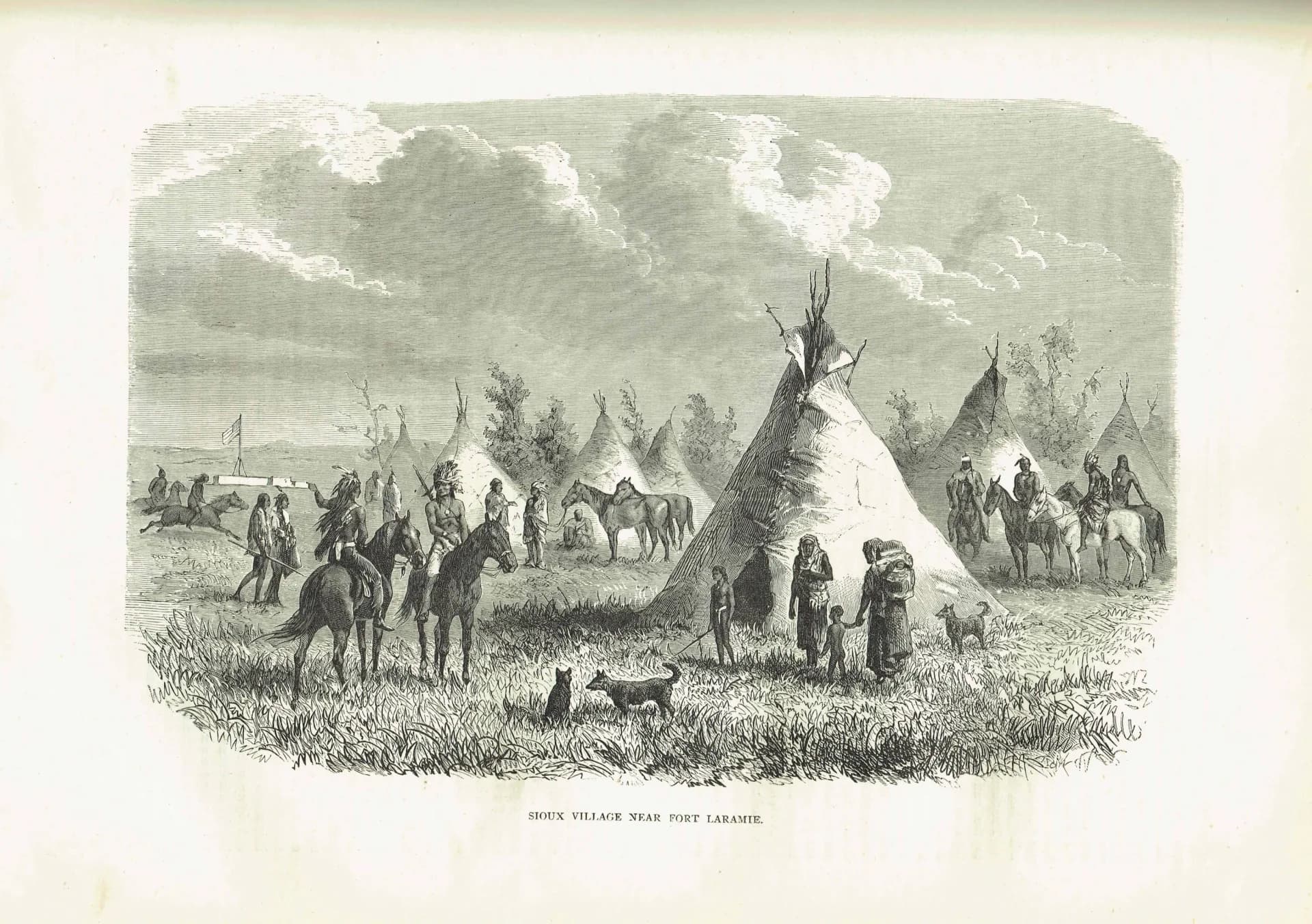 1870s Sioux Village near Fort Laramie - Antique Print - Victorian Travel Book Native American Plains History - 11.5 x 8 in