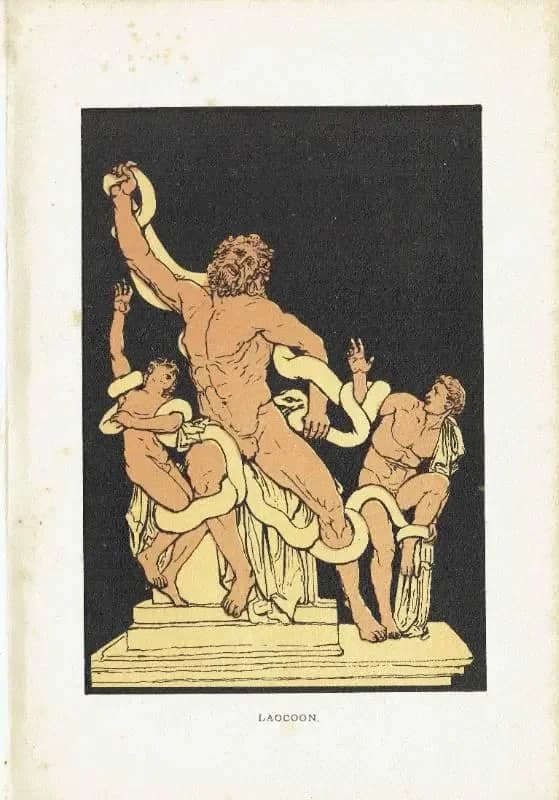 1879 Laocoon Sculpture - Original Antique Print By Pinelli - Stories From Virgil Classical Mythology Roman Art - 5 x 7.5 in