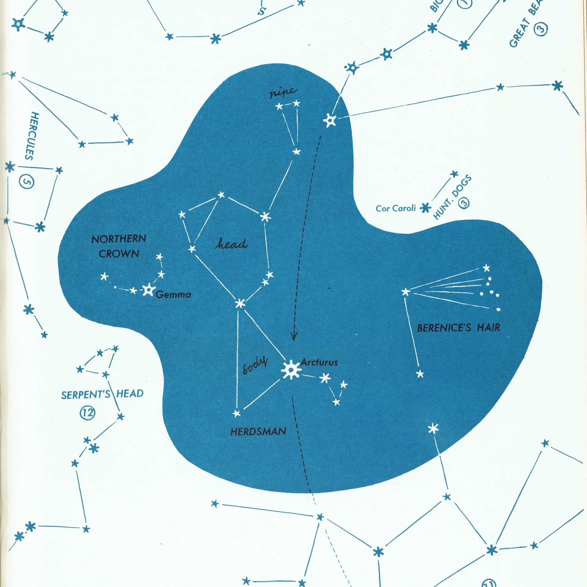 1952 Northern Crown Constellation - Original Vintage Print By H.A. Rey - Celestial Star Chart Astronomy Educational Zodiac - 8 x 11 in