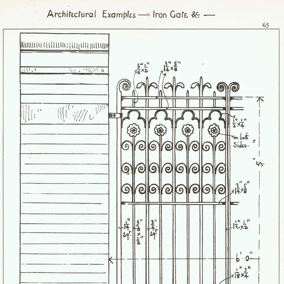 1898 Wrought Iron Gate Architectural Print - W Fullerton - Building Illustration - 8 x 10.75 in