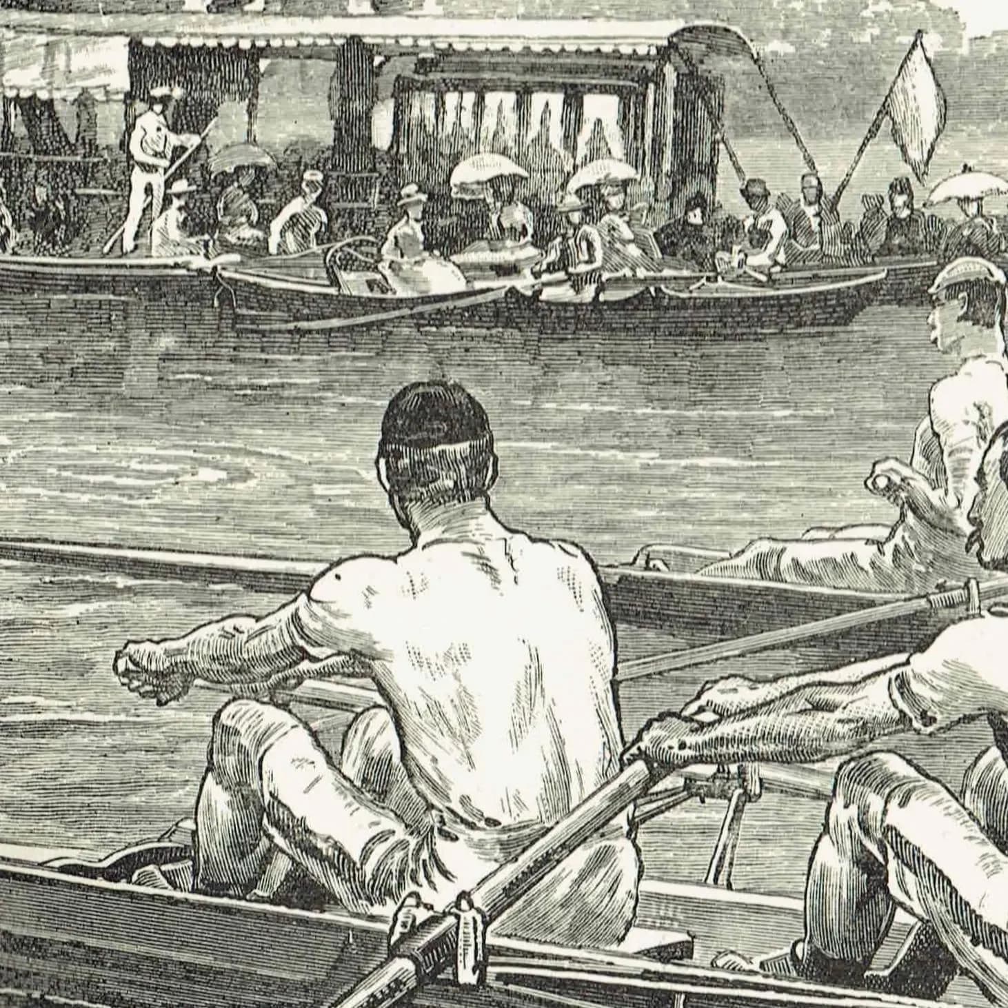 1890 Pair Oars An Imminent Foul - Original Antique Engraving By Dadd - Victorian Rowing Race River Sport Badminton Library - 7 x 4.75 in